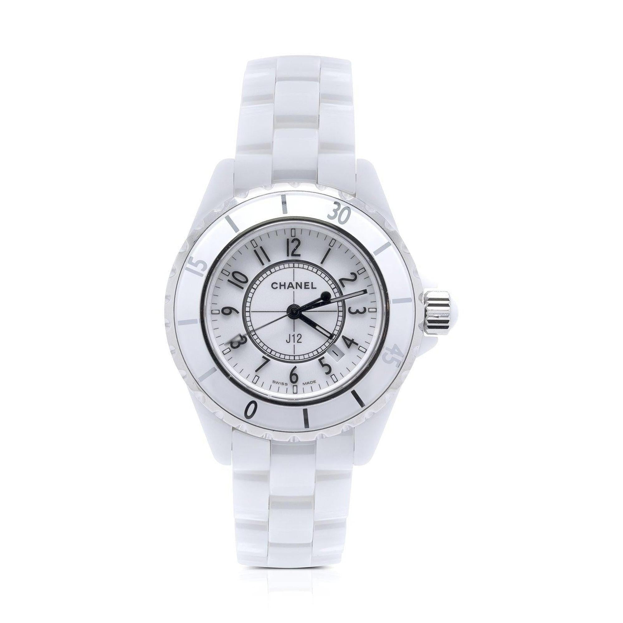 Chanel White Ceramic J12 Watch w/ Box