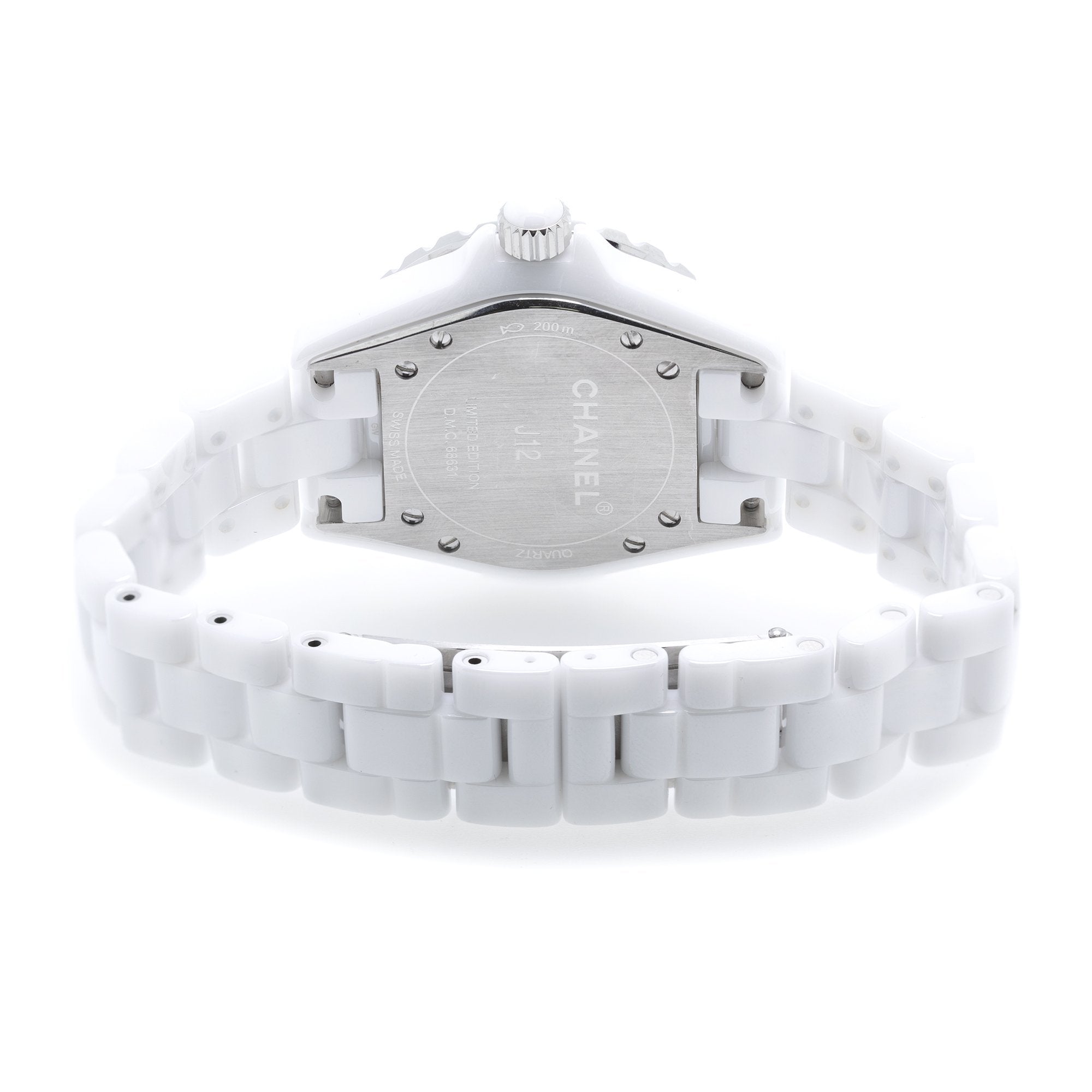 Chanel White Ceramic J12 Watch w/ Diamond Dial