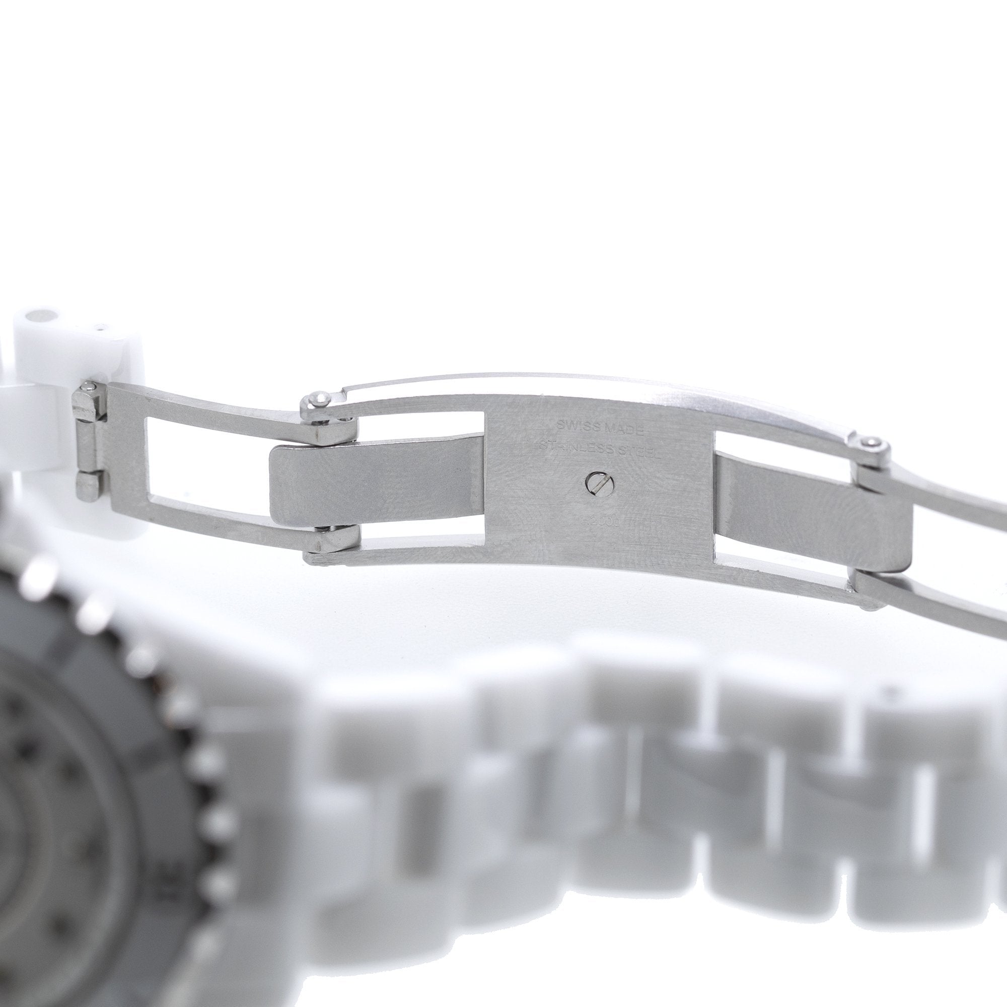 Chanel White Ceramic J12 Watch w/ Diamond Dial