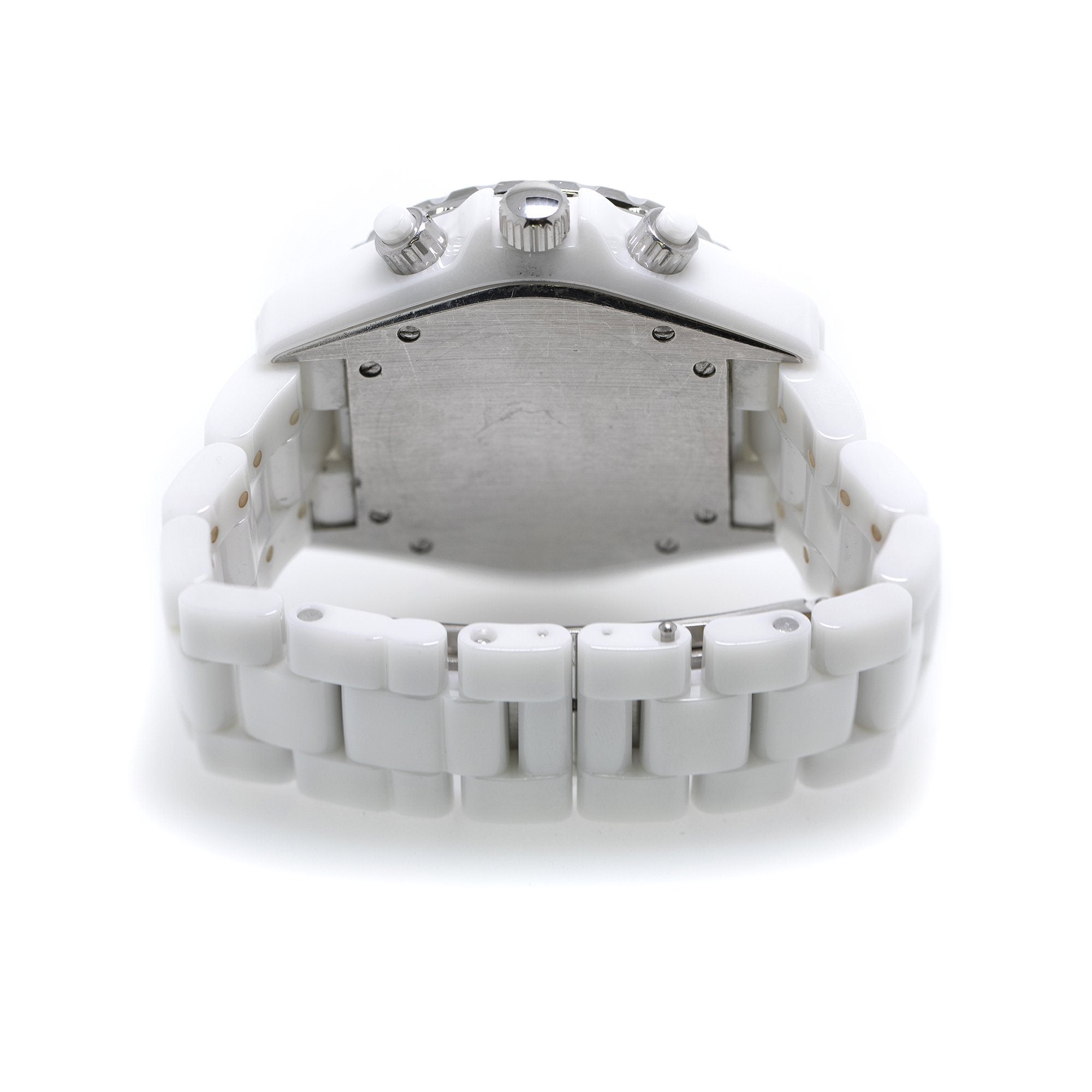 Chanel White Ceramic J12 Watch with Diamond Bezel w/ Box