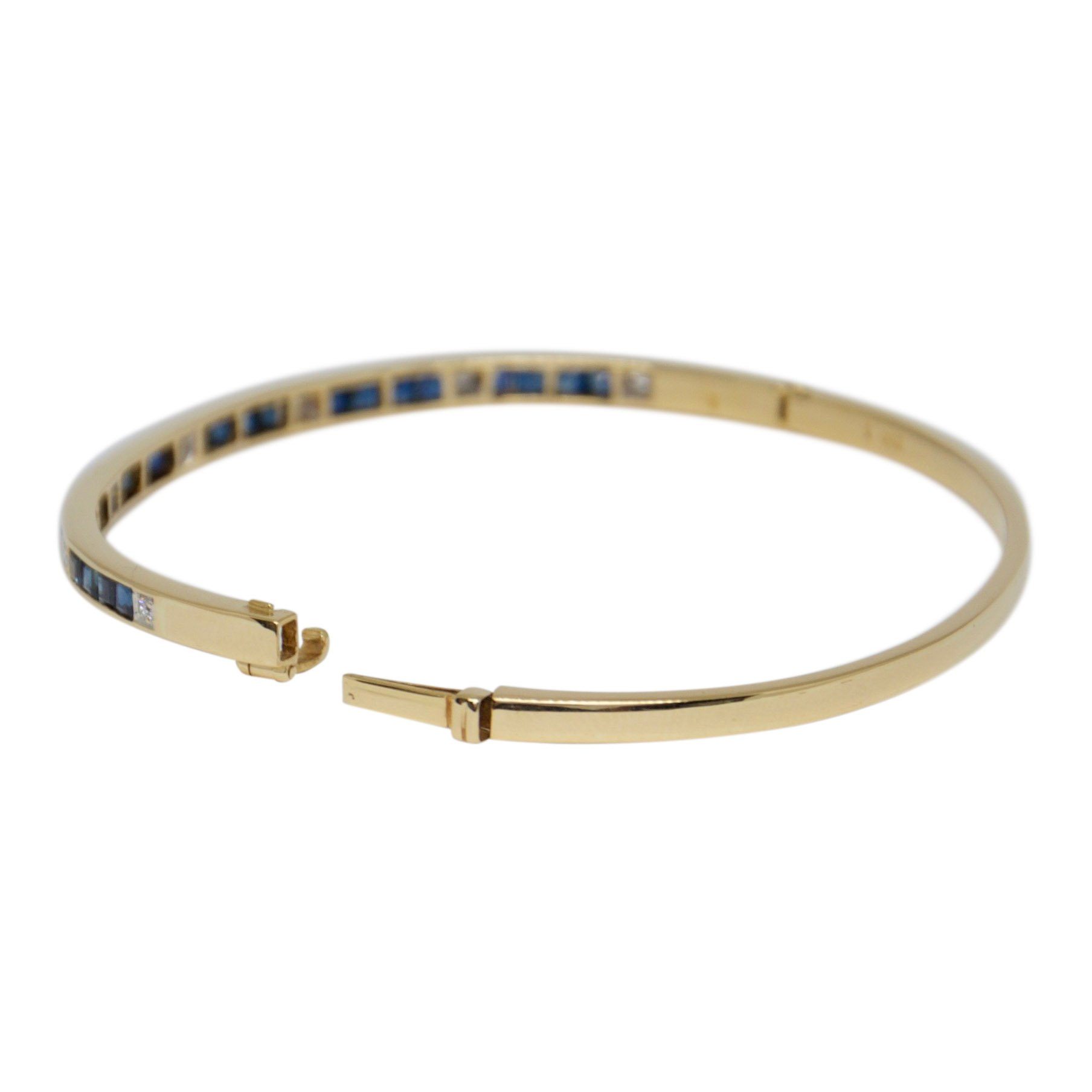 Channel-Set Sapphire and Diamond Half Circle Bangle Bracelet