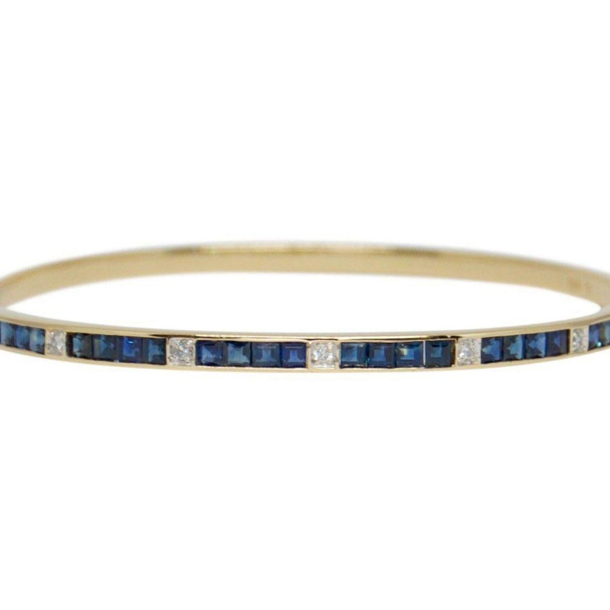Channel-Set Sapphire and Diamond Half Circle Bangle Bracelet