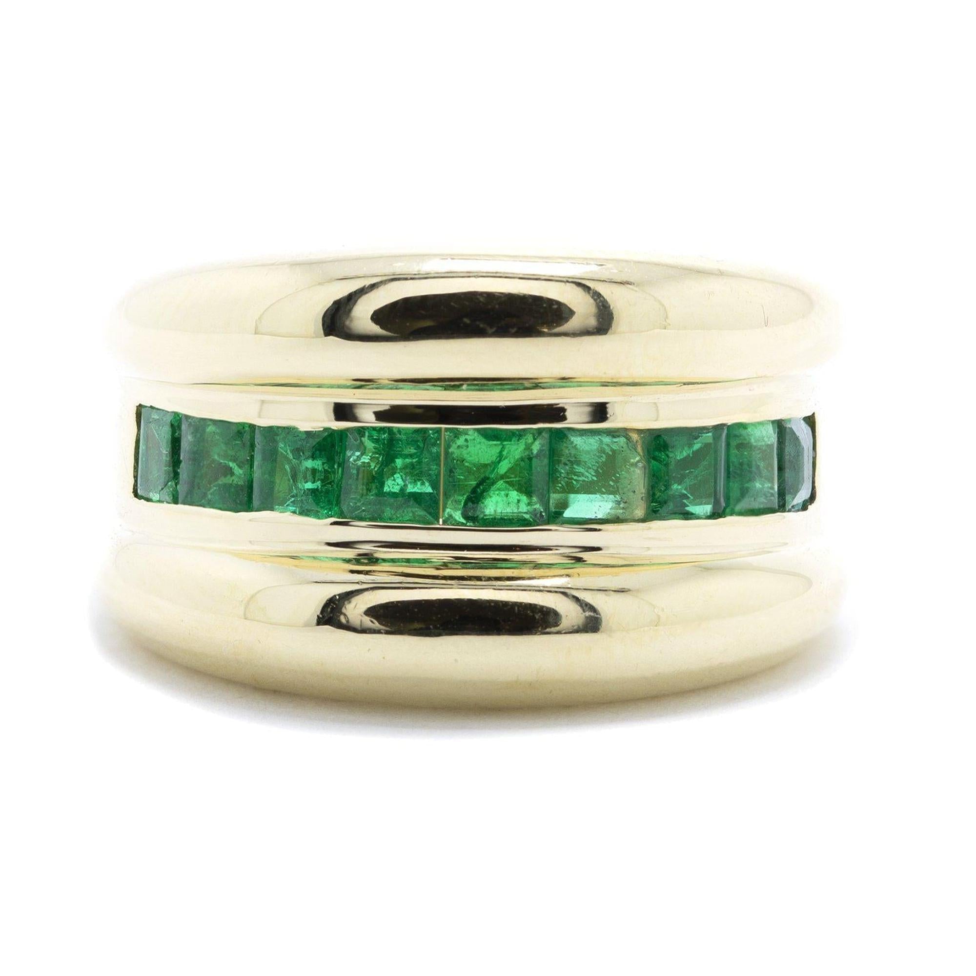 Channel-Set Single Row Emerald Band Ring