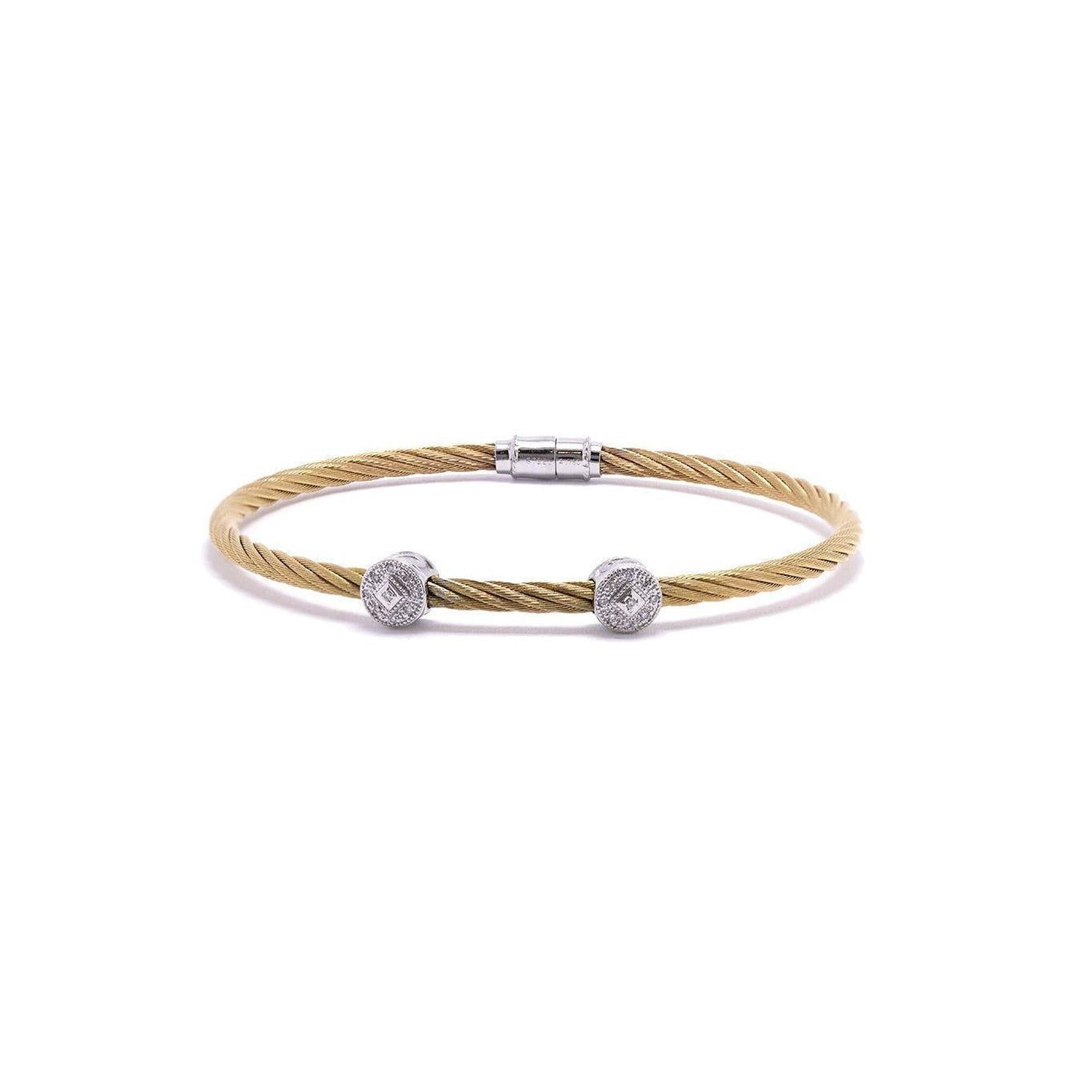 Charriol Classique Two-Tone Diamond Two Round Station Cable Bracelet w/ Box