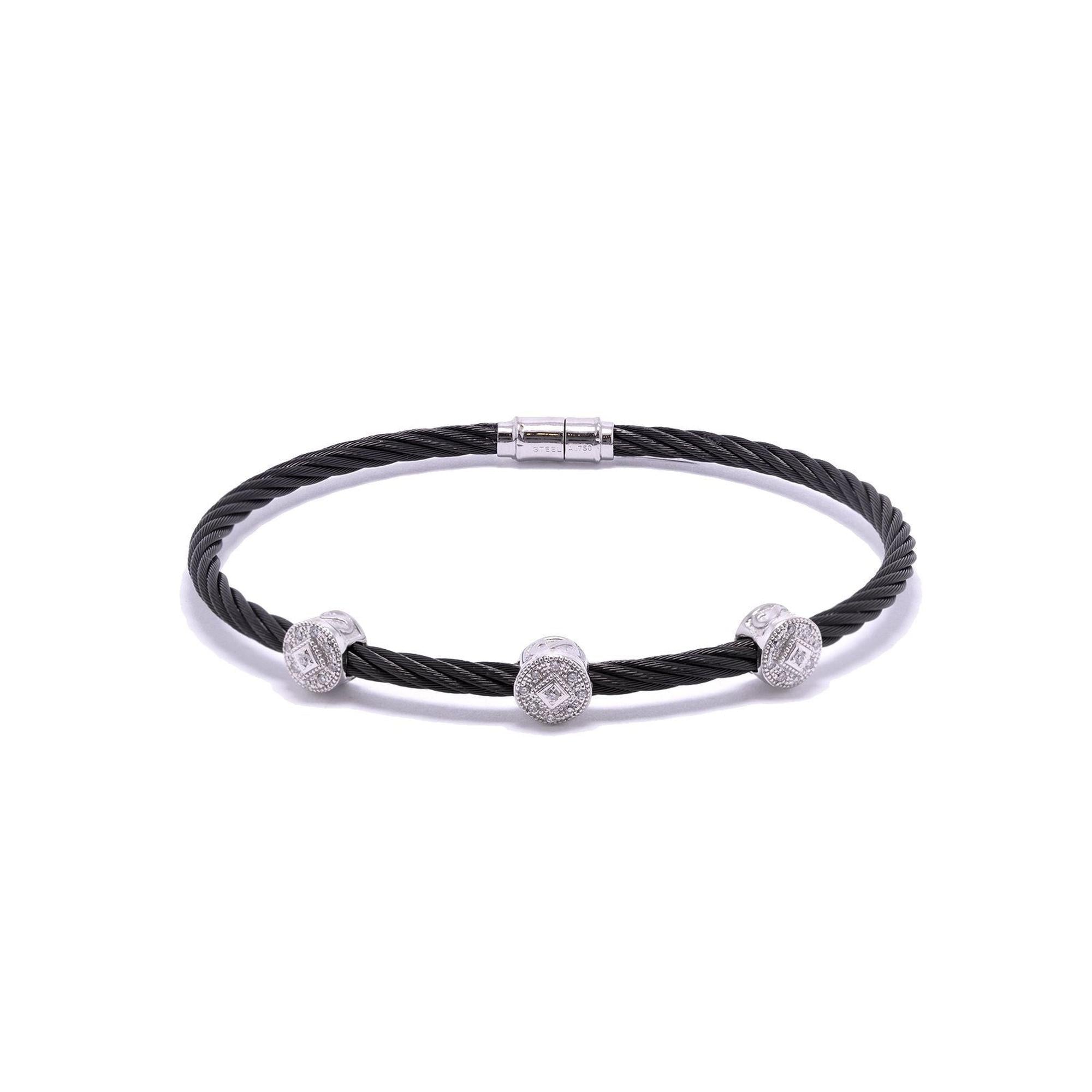 Charriol Diamond Celtic Noir Three Round Station Bracelet