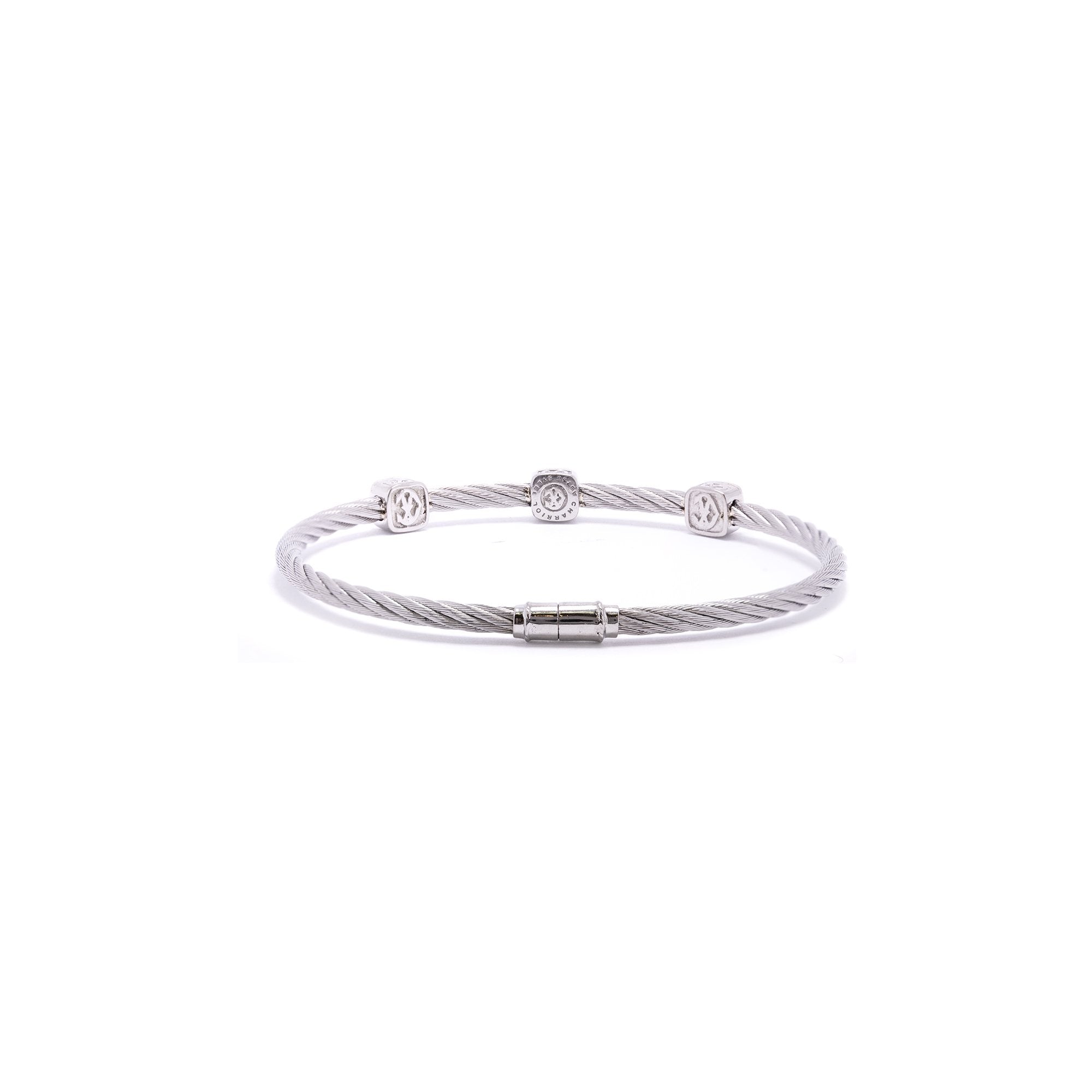 Charriol Three Square Station Diamond Cable Bracelet