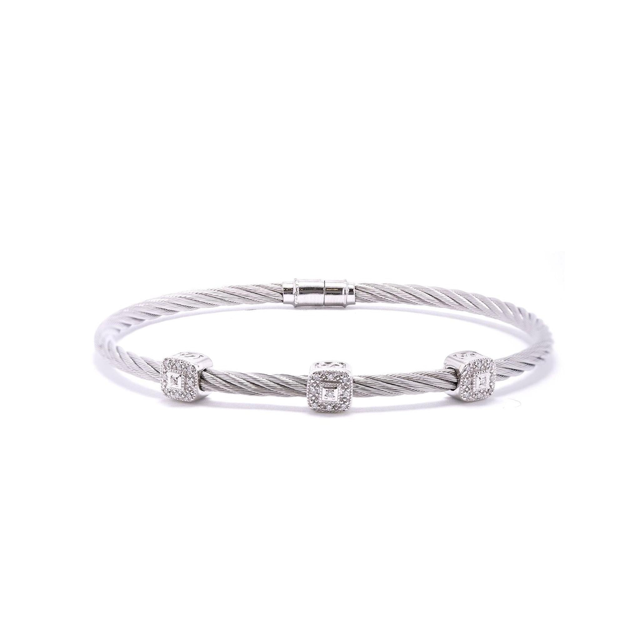 Charriol Three Square Station Diamond Cable Bracelet