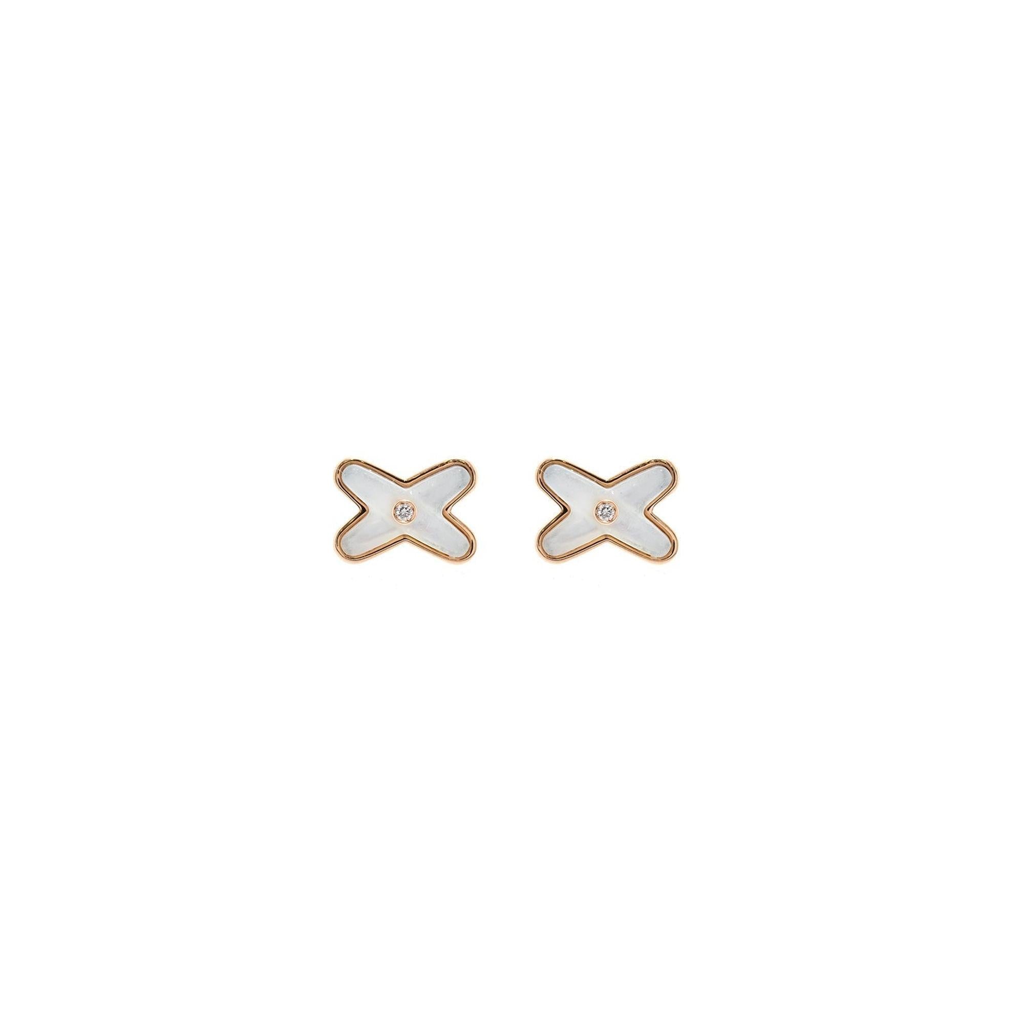 Chaumet 18k Rose Gold Jeux de Liens Mother of Pearl & Diamond Stud Earrings w/ Box