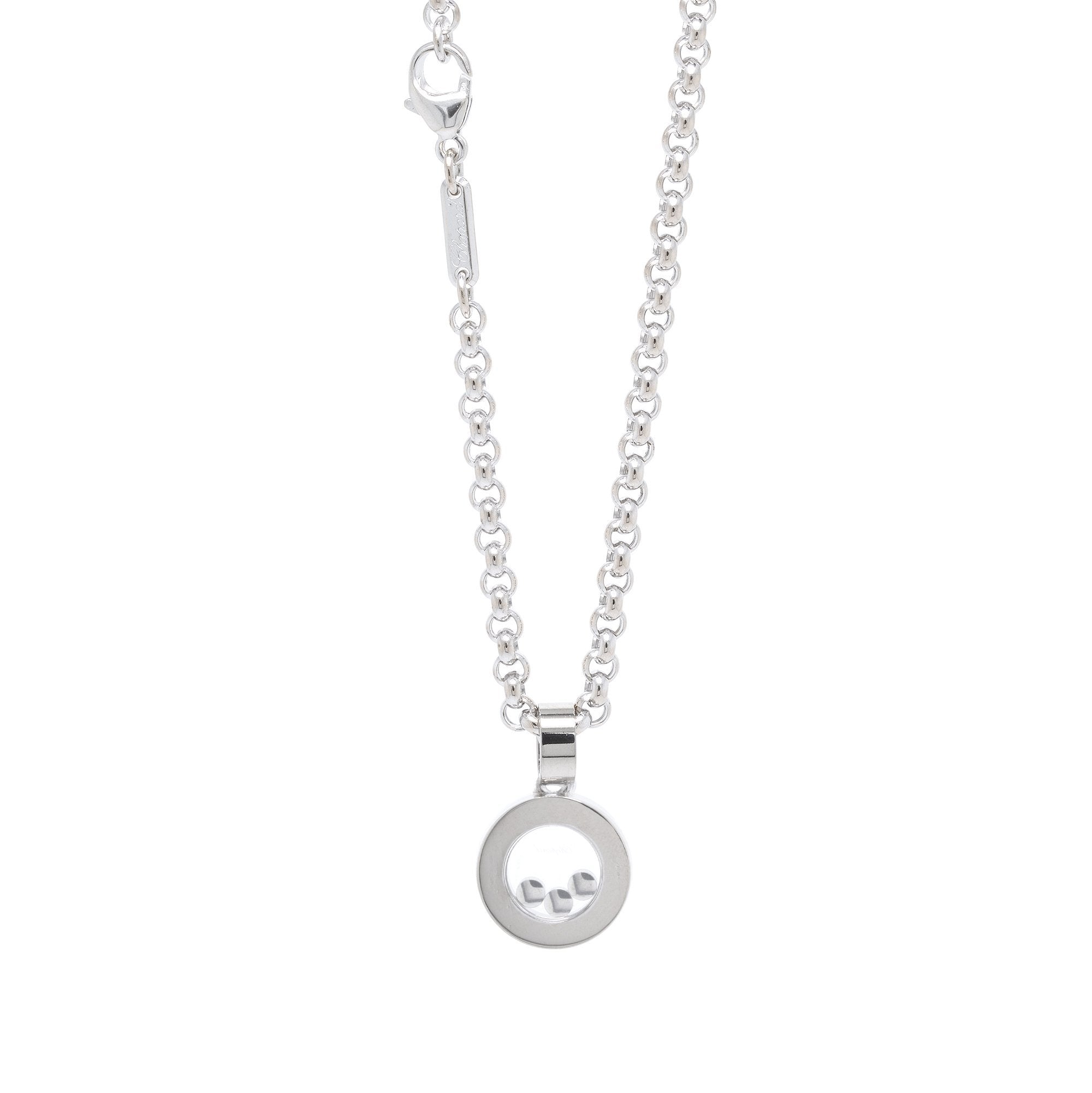 Chopard 18k White Gold Happy Diamond Round Pendant Necklace