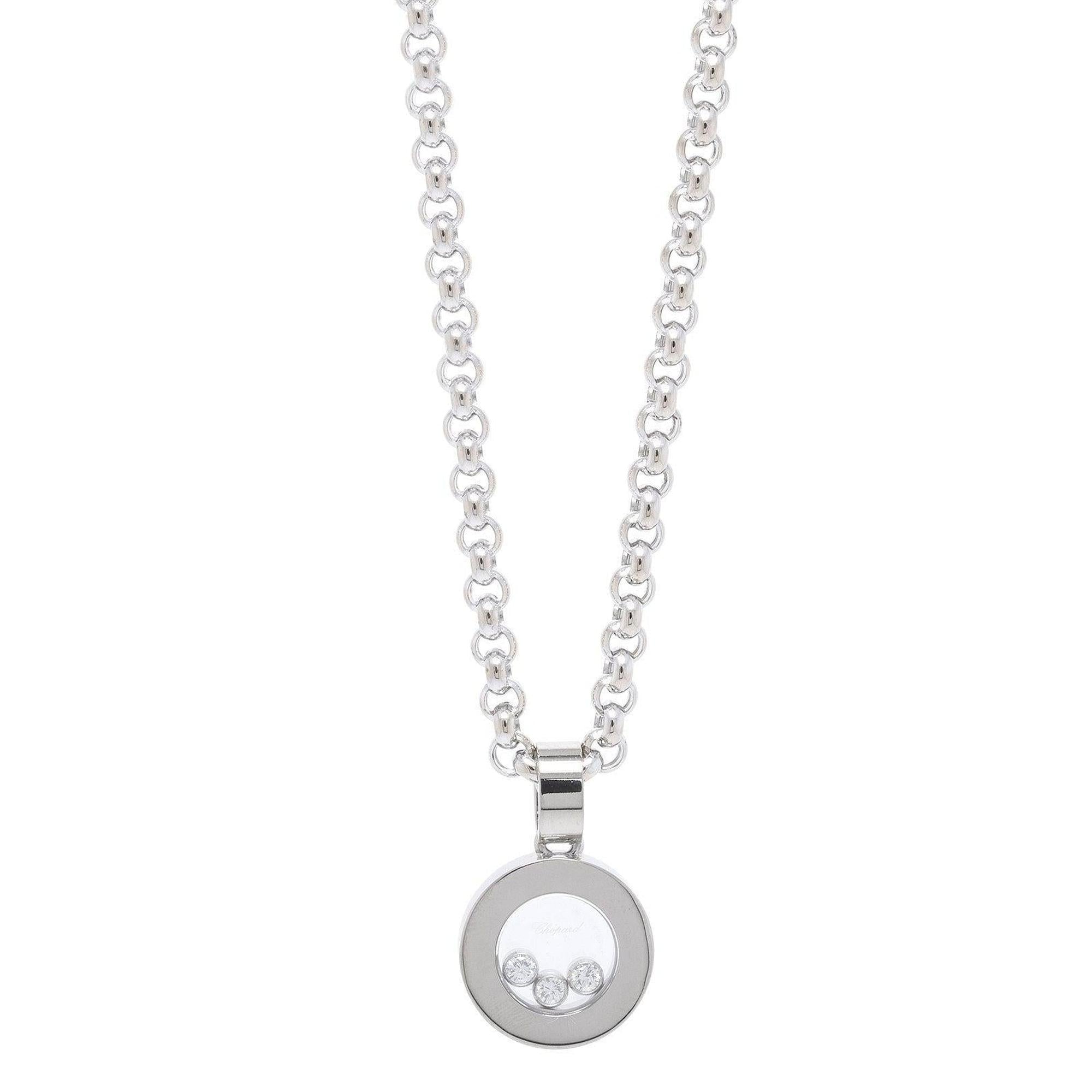 Chopard 18k White Gold Happy Diamond Round Pendant Necklace