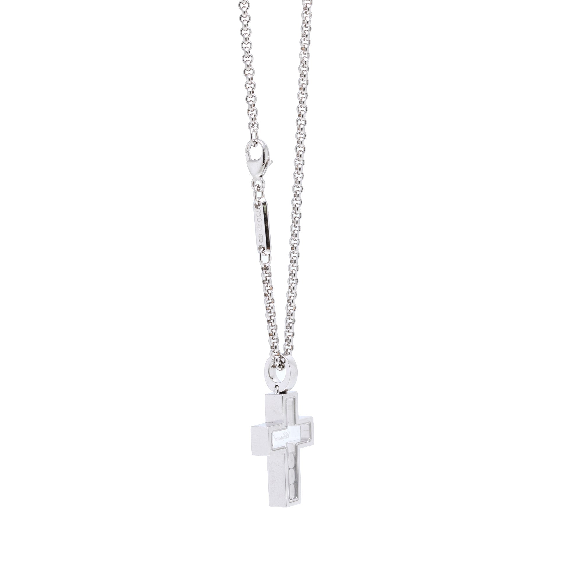 Chopard 18k White Gold Happy Diamonds Cross Pendant Necklace