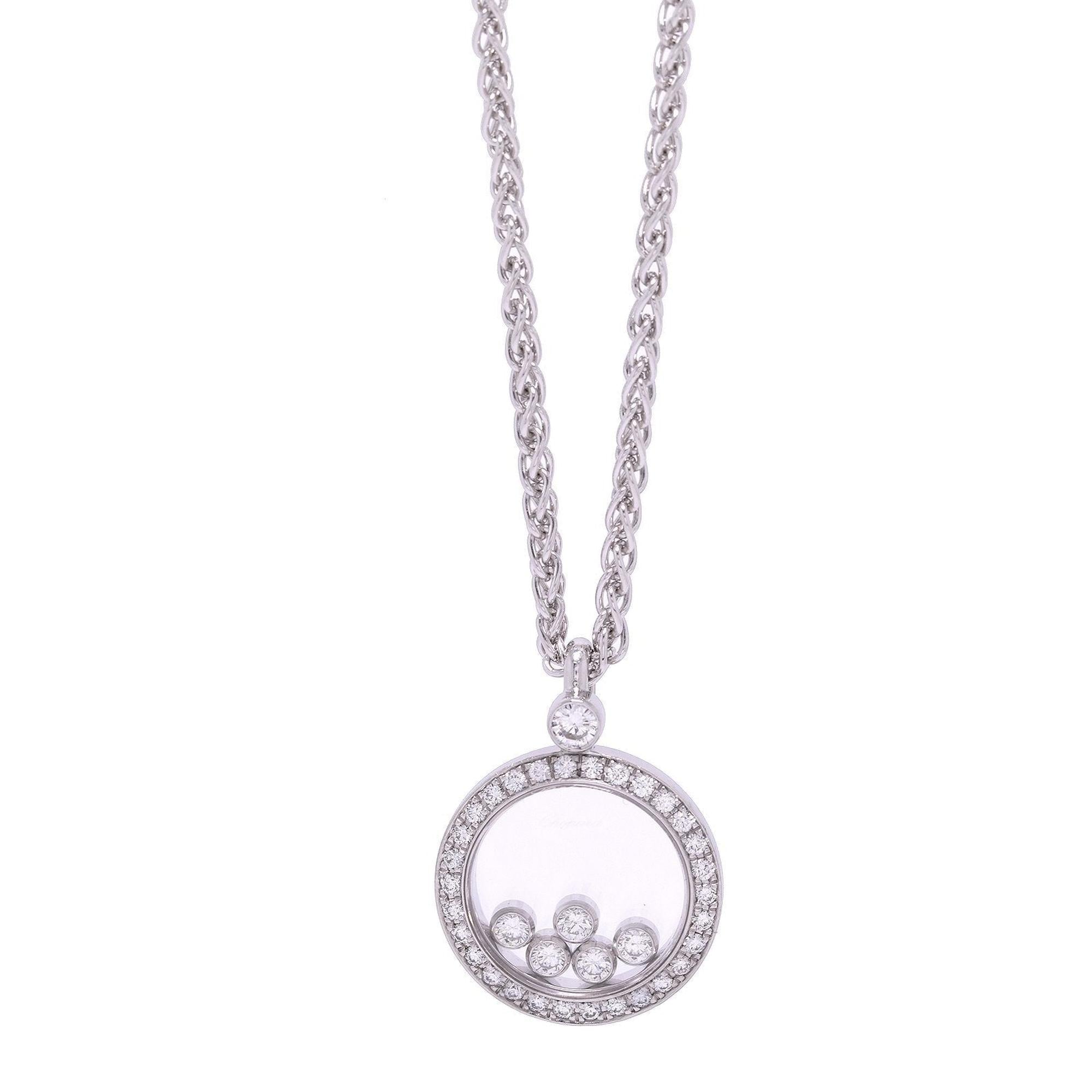 Chopard 18k White Gold Happy Diamonds Round Pendant Necklace