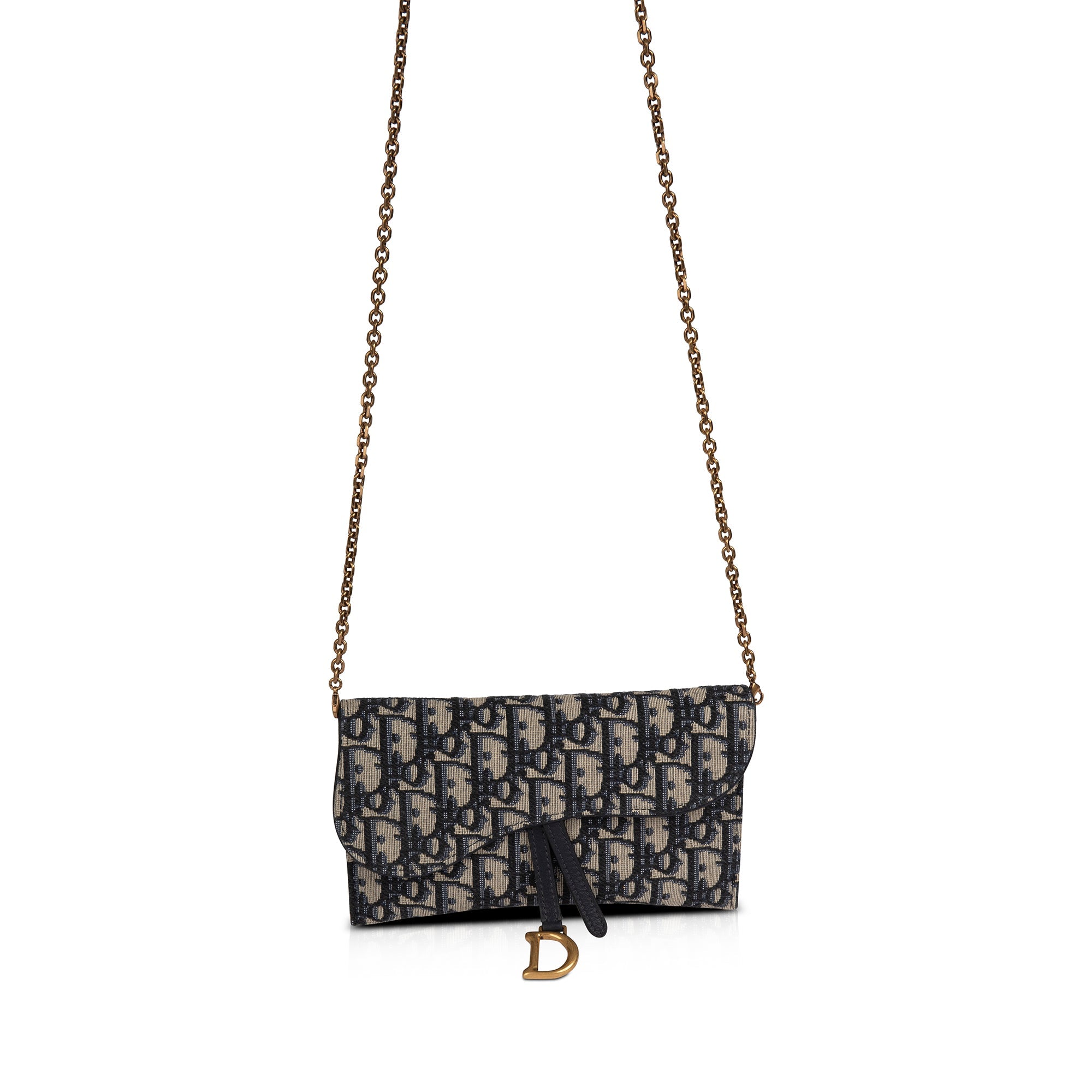 Christian Dior 2021 Oblique Saddle Wallet on Chain w/ Box