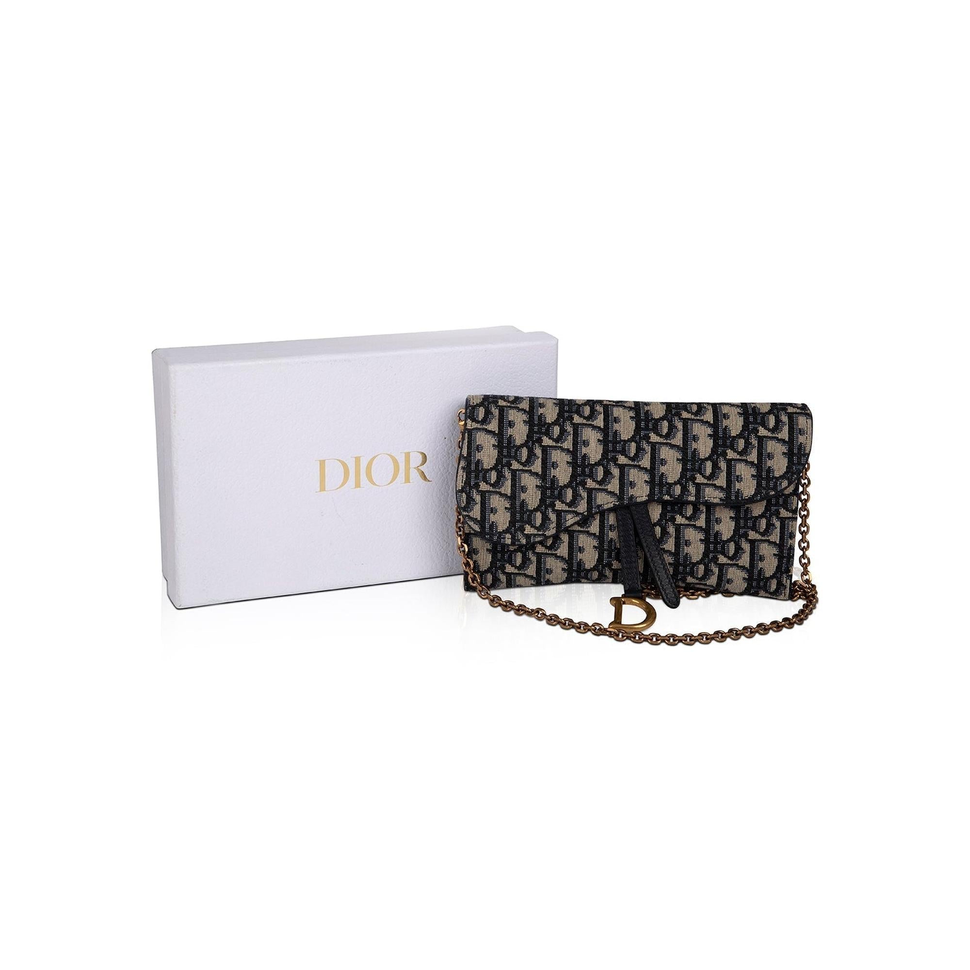 Christian Dior 2021 Oblique Saddle Wallet on Chain w/ Box