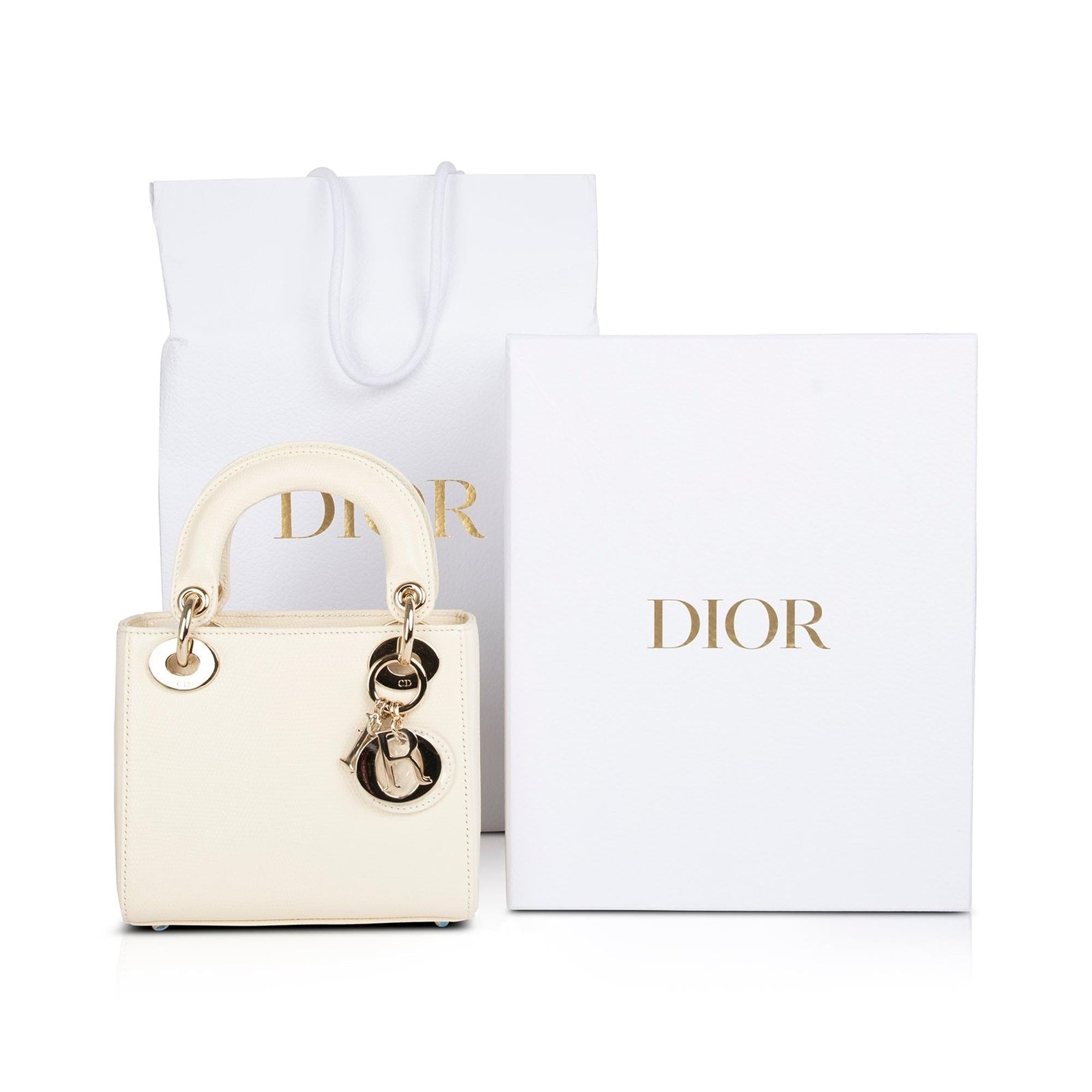 Christian Dior 2021 White Lizard Mini Lady Dior Bag w/ Box