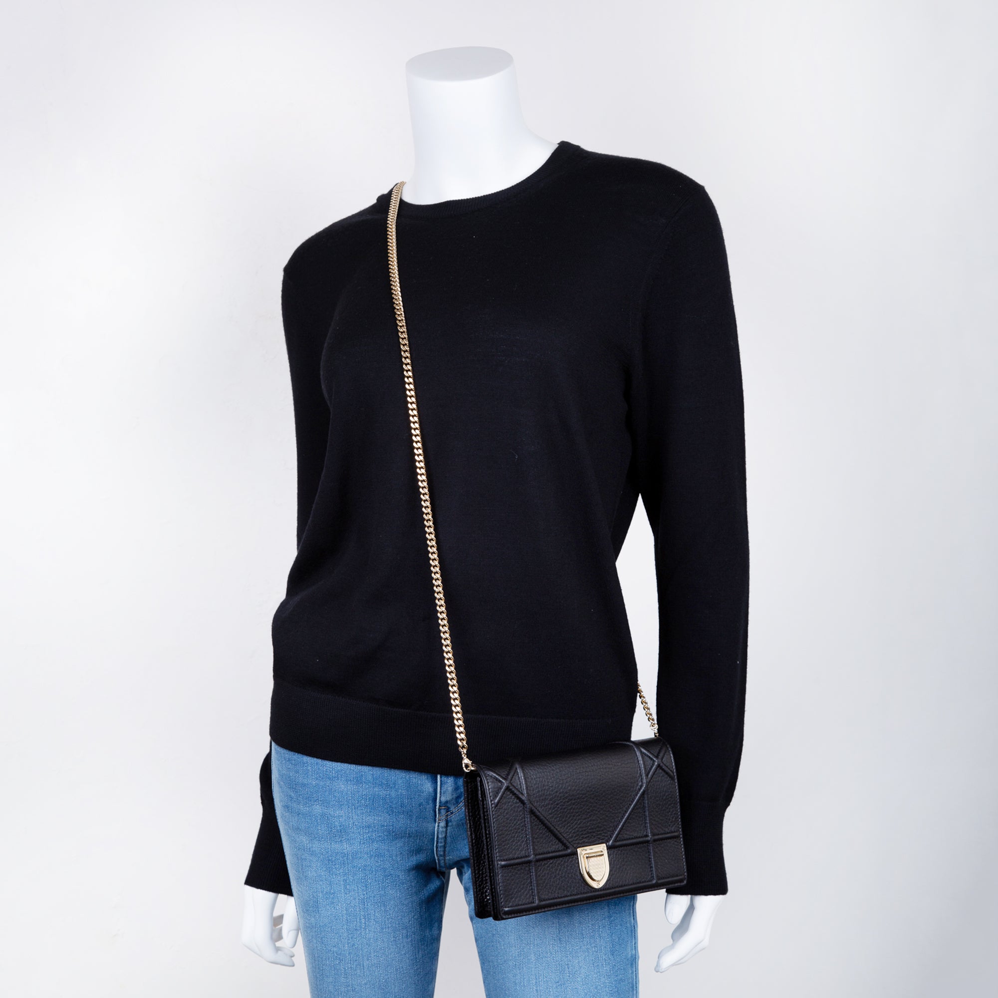 Christian Dior Black Diorama Wallet on Chain