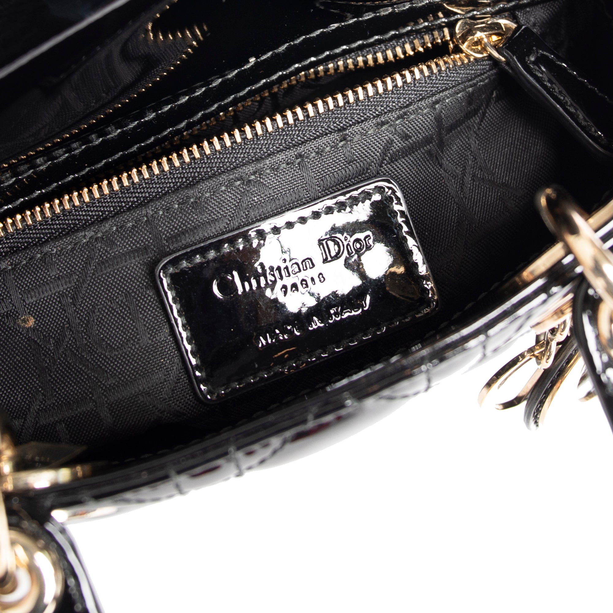 Christian Dior Black Patent Mini Lady Dior Bag w/ Box & Authenticity Card