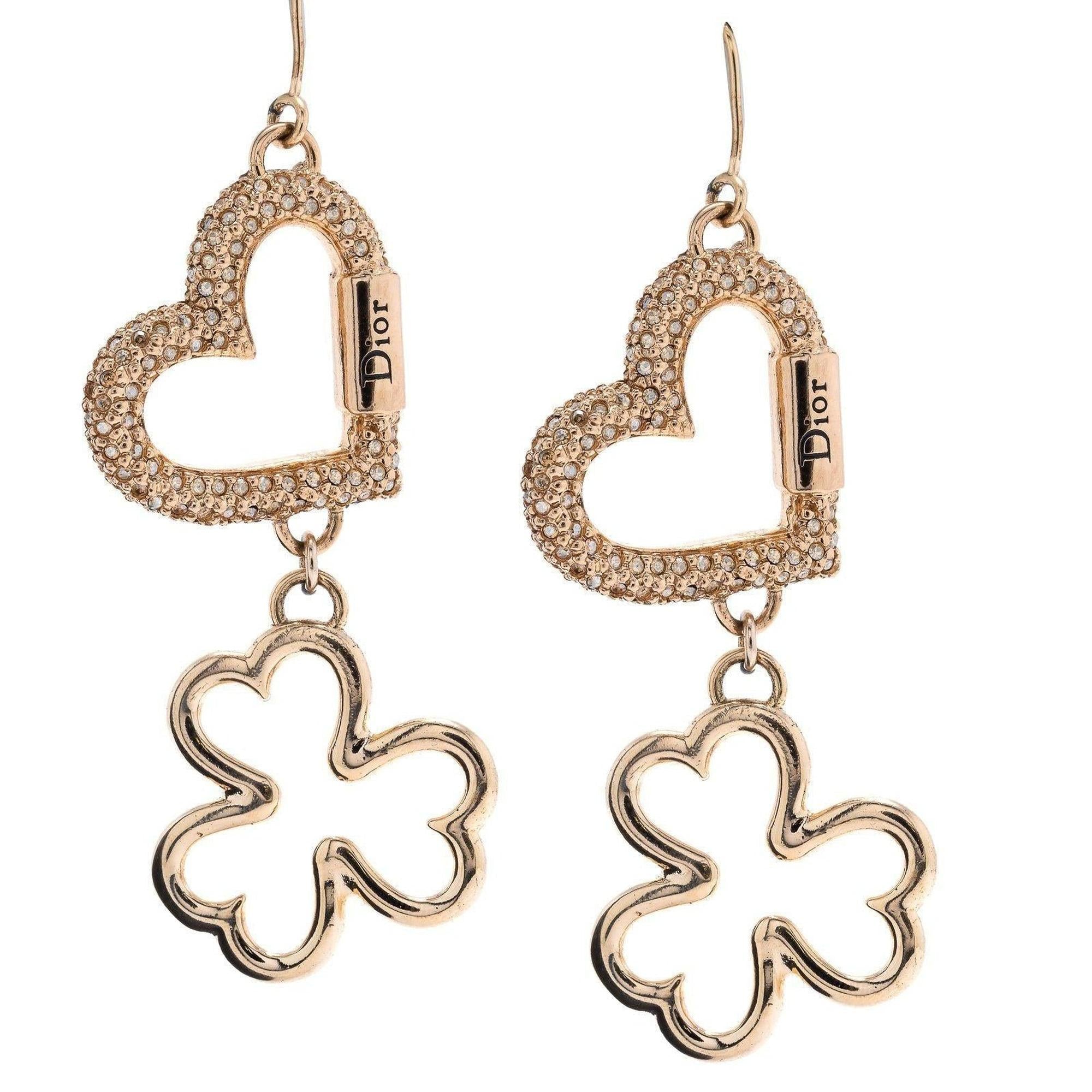 Christian Dior Crystal Heart Clover Earrings