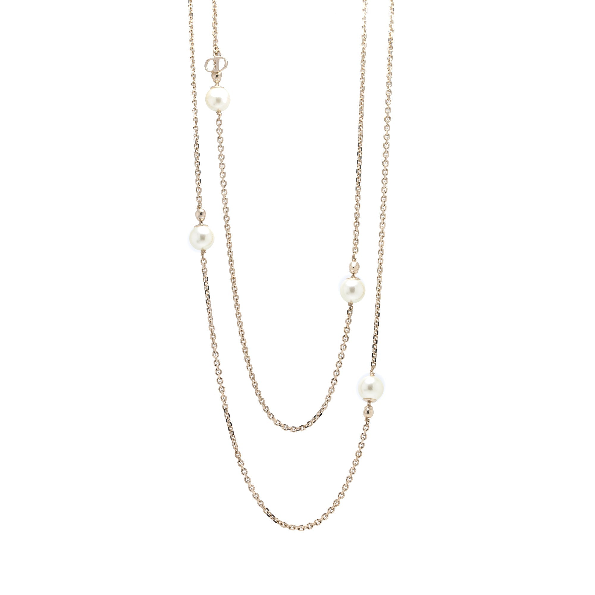 Christian Dior Faux Pearl & CD Double Necklace w/ Box