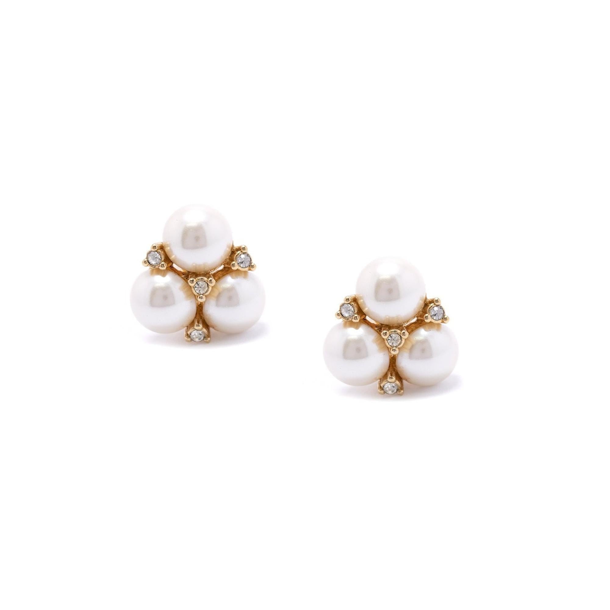 Christian Dior Faux Pearl & Crystal Clip-On Earrings