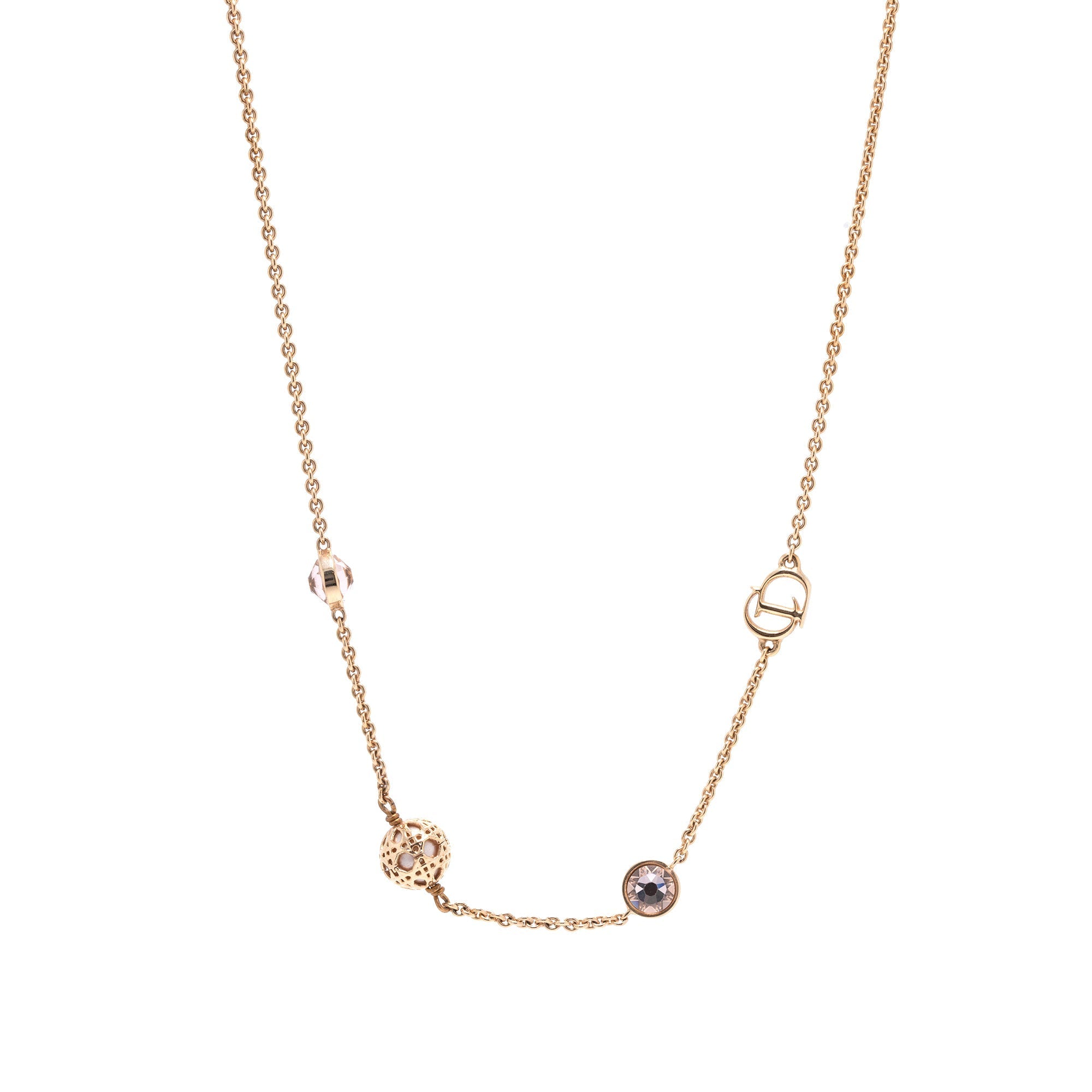 Christian Dior Faux Pearl Secret Cannage Station Necklace w/ Box