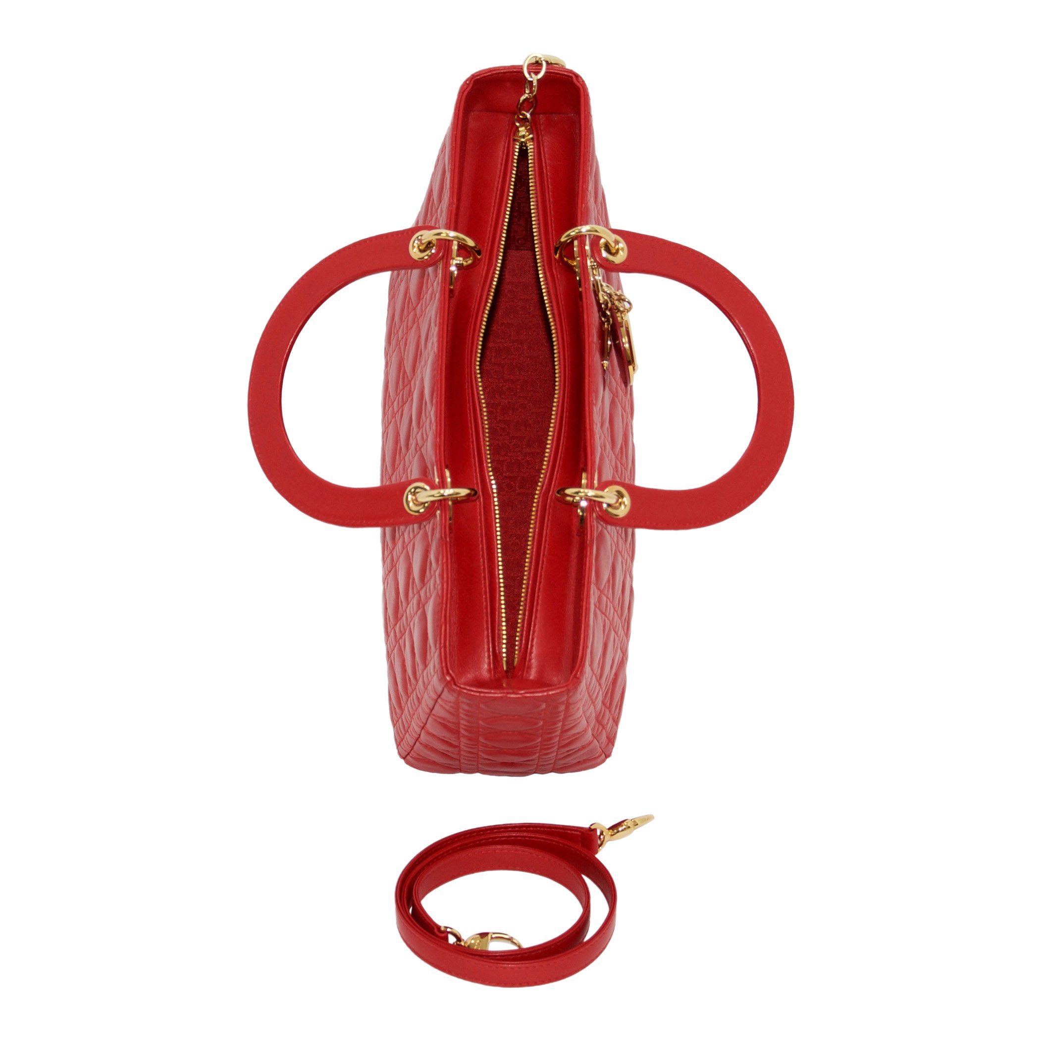 Christian Dior Large Red Leather Lady Dior Bag