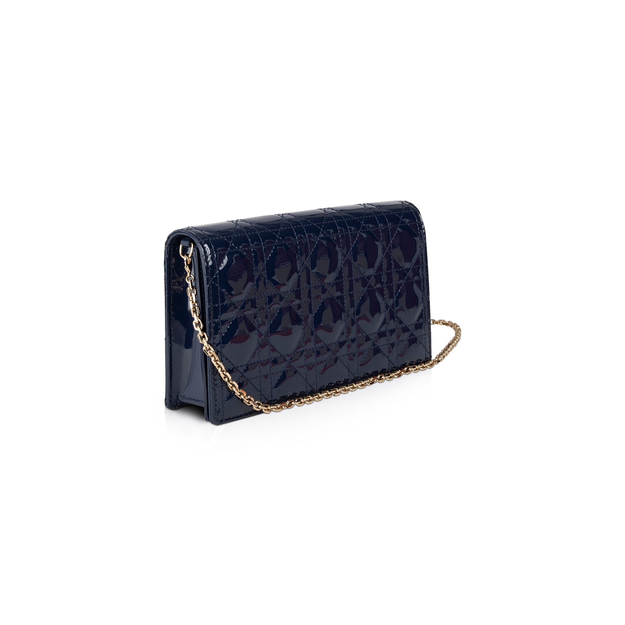 Christian Dior Patent Cannage Leather Lady Dior Chain Pouch w/ Box & Inserts