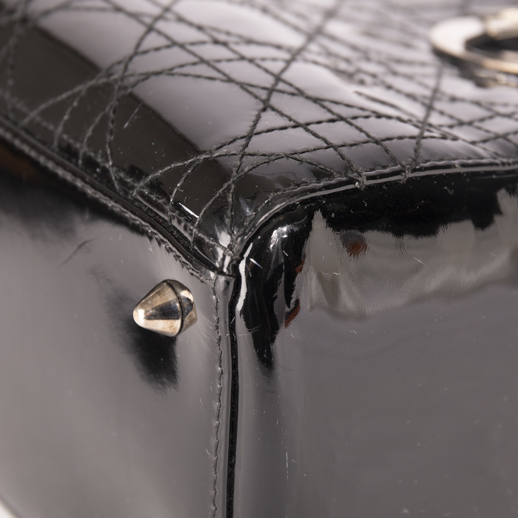 Christian Dior Patent Leather Medium Lady Dior Bag W/O Shoulder Strap