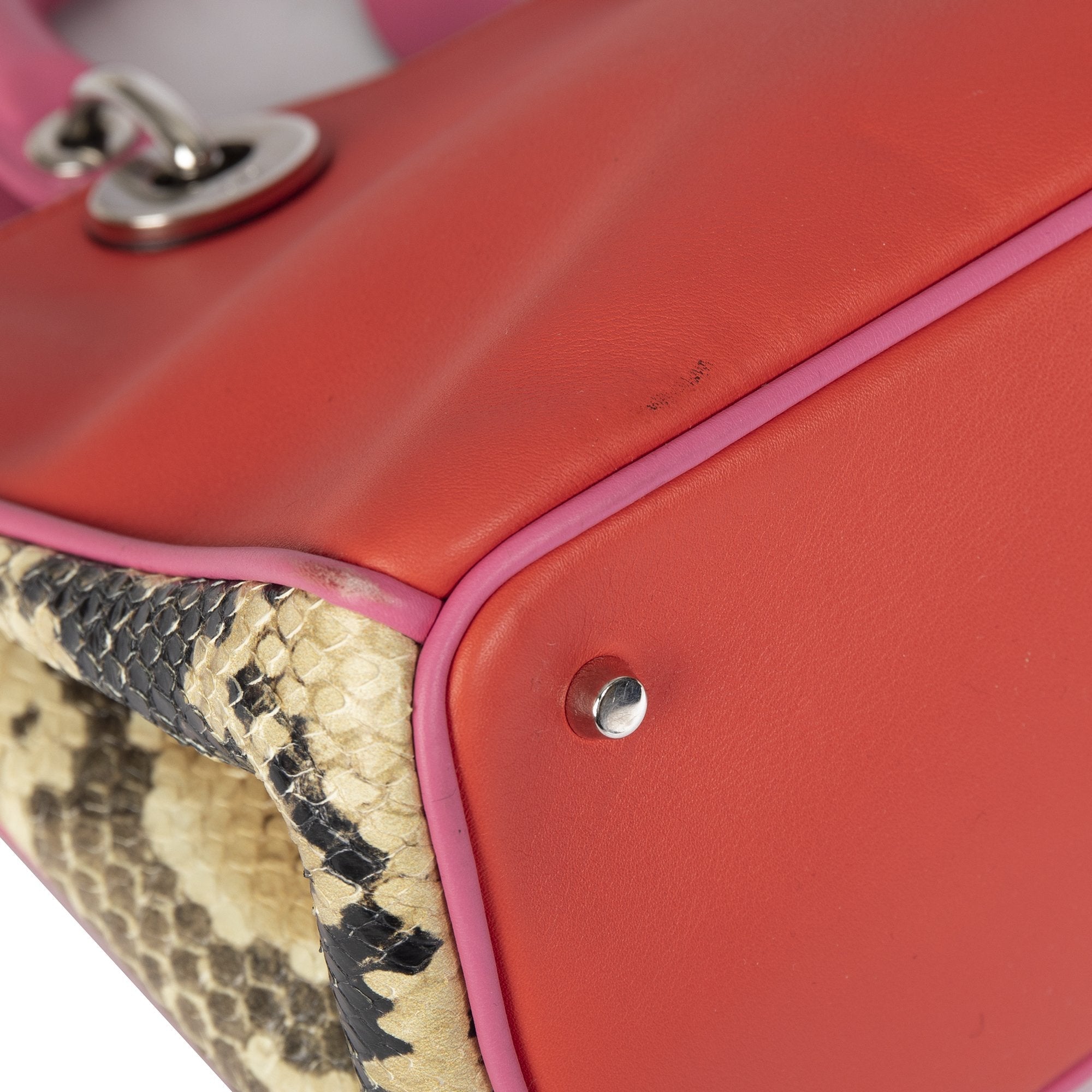 Christian Dior Small Python Trimmed Diorissimo Tote w/ Strap
