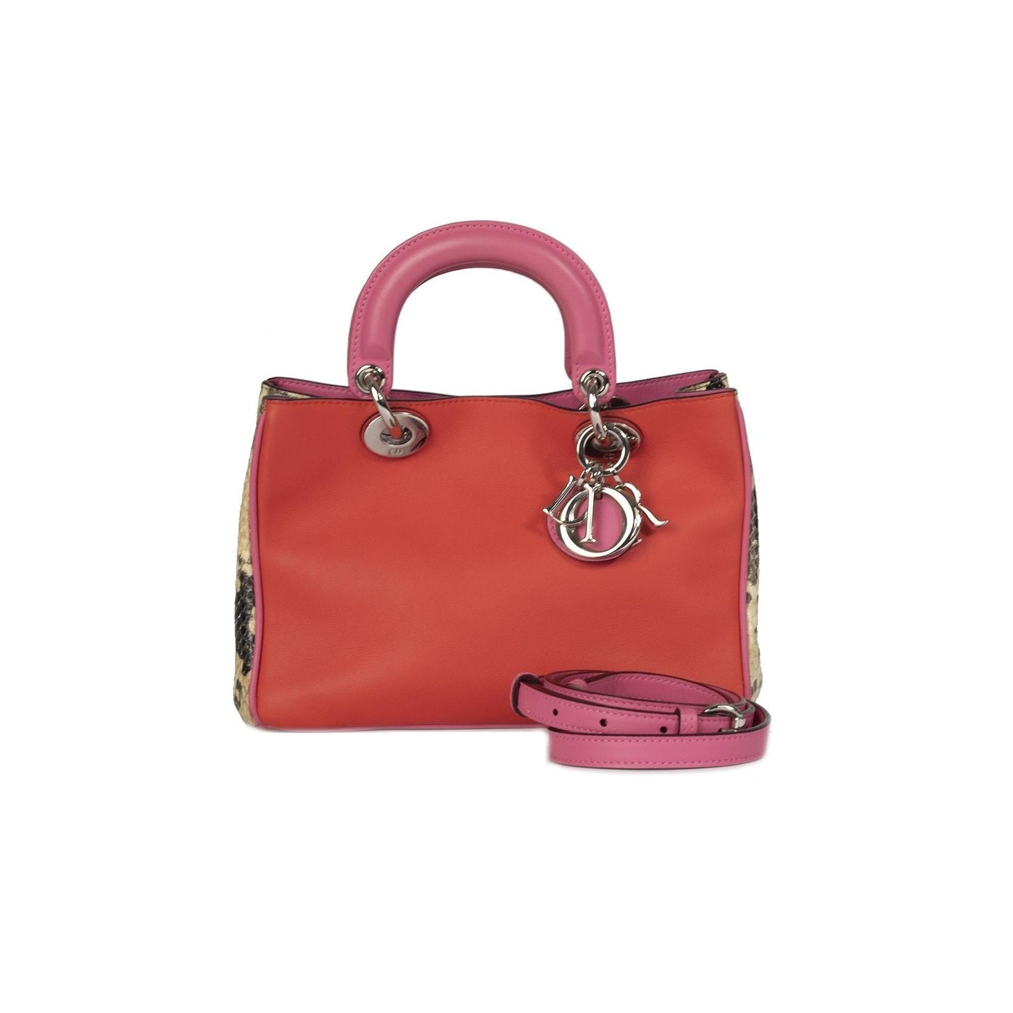Christian Dior Small Python Trimmed Diorissimo Tote w/ Strap