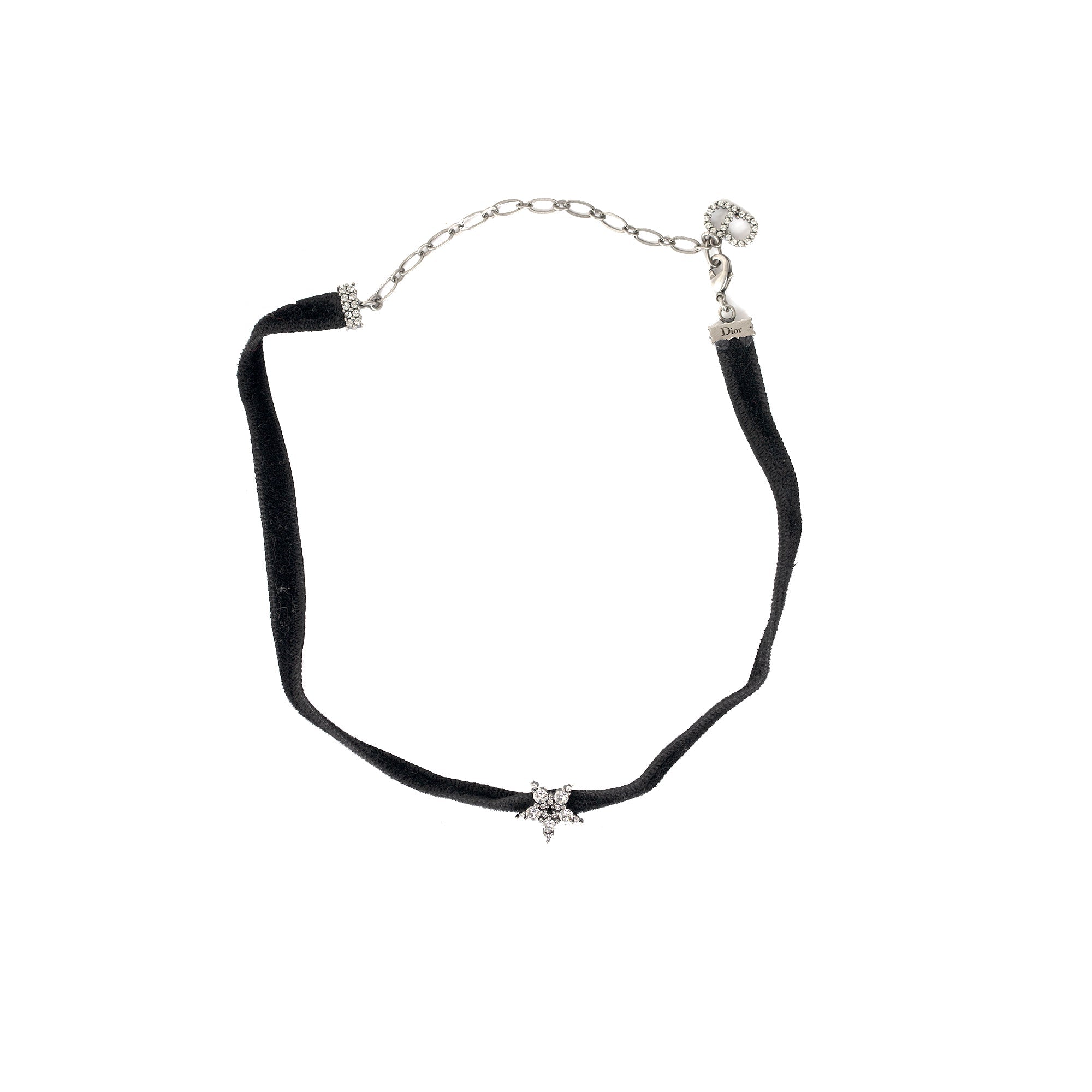 Christian Dior Velvet & Crystal Star D Porte-Bonheur Choker w/ Box
