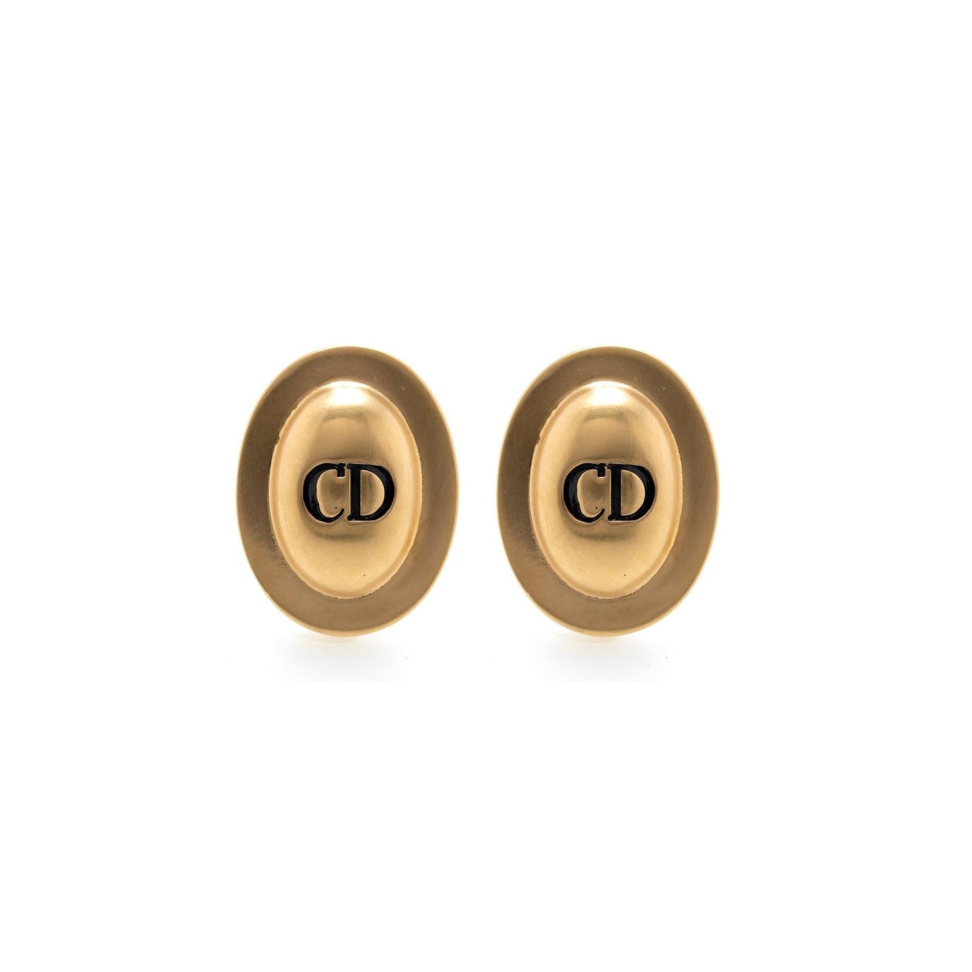 Christian Dior Vintage CD Oval Clip-On Earrings