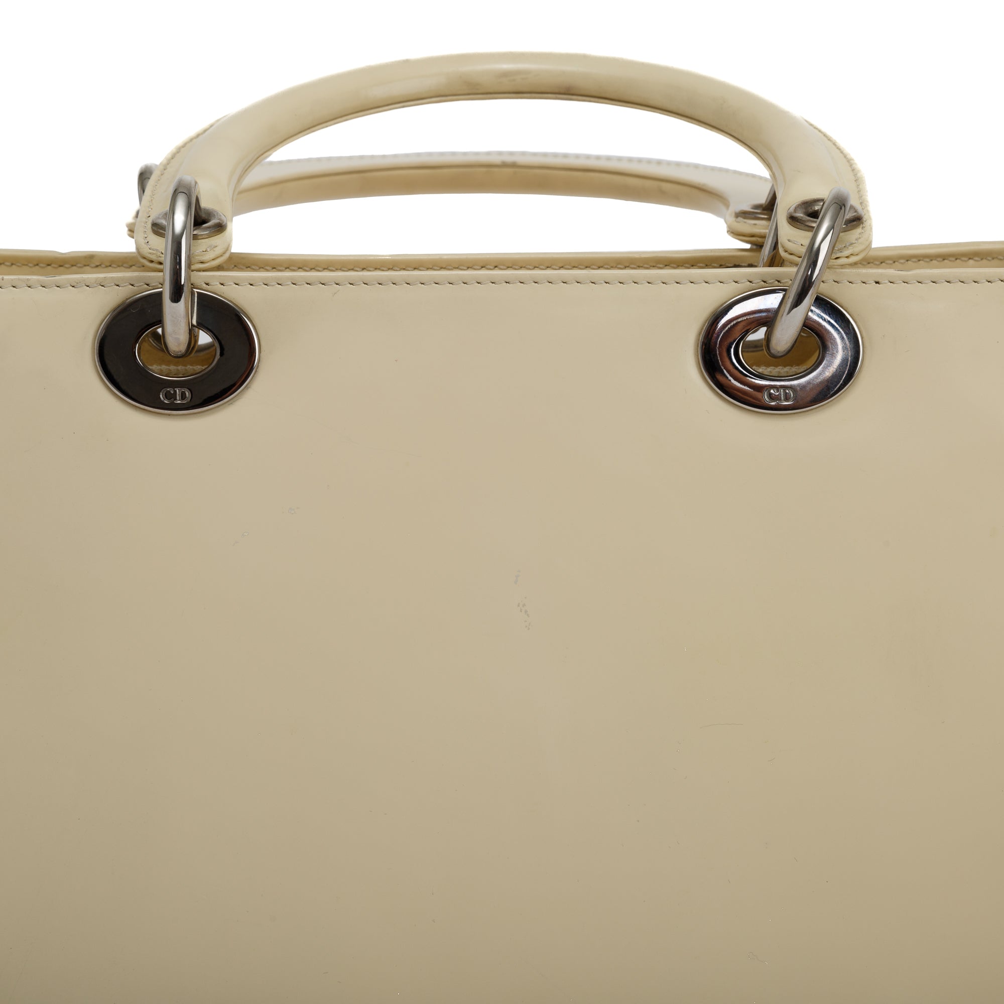 Christian Dior Vintage White Patent Leather Medium Lady Dior Bag w/ Strap