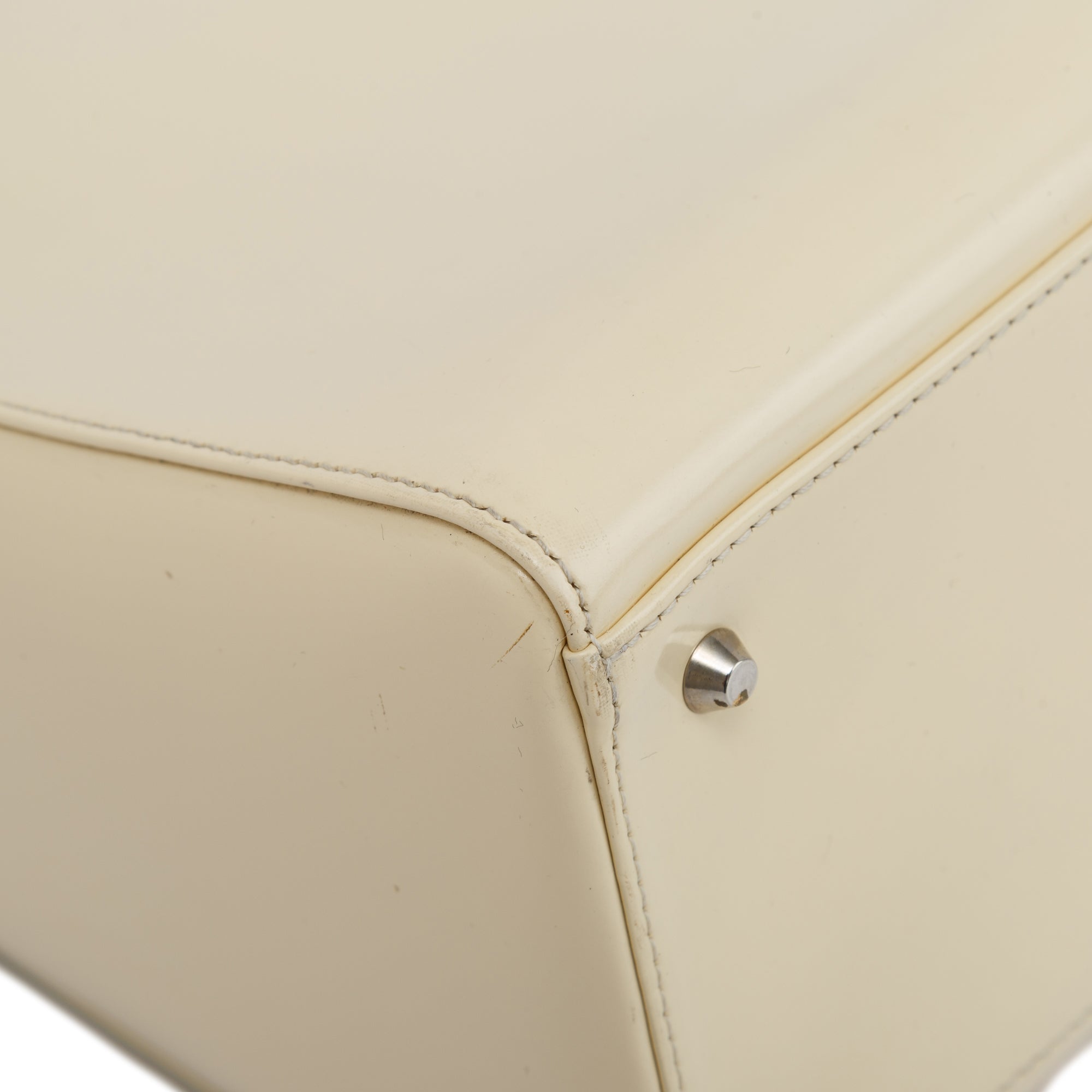 Christian Dior Vintage White Patent Leather Medium Lady Dior Bag w/ Strap