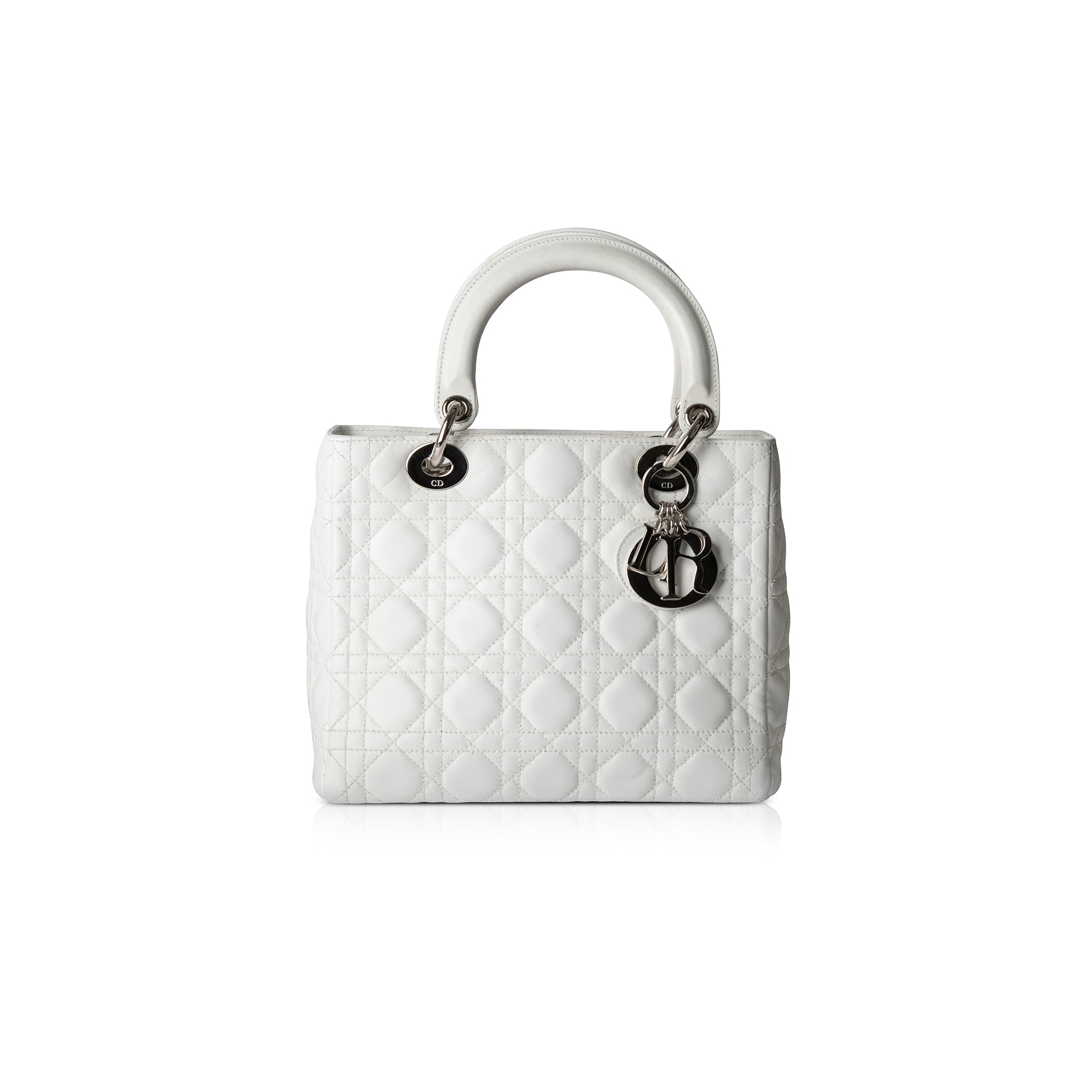 Christian Dior White Medium Lady Dior Bag w/ Shoulder Strap