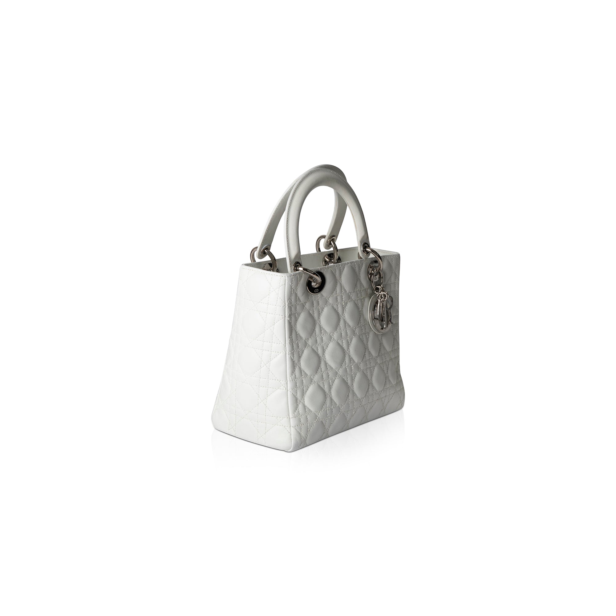 Christian Dior White Medium Lady Dior Bag w/ Shoulder Strap