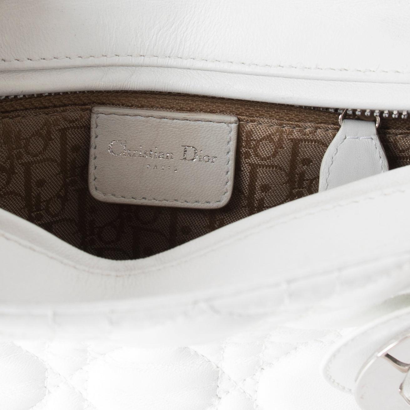 Christian Dior White Medium Lady Dior Bag w/ Shoulder Strap