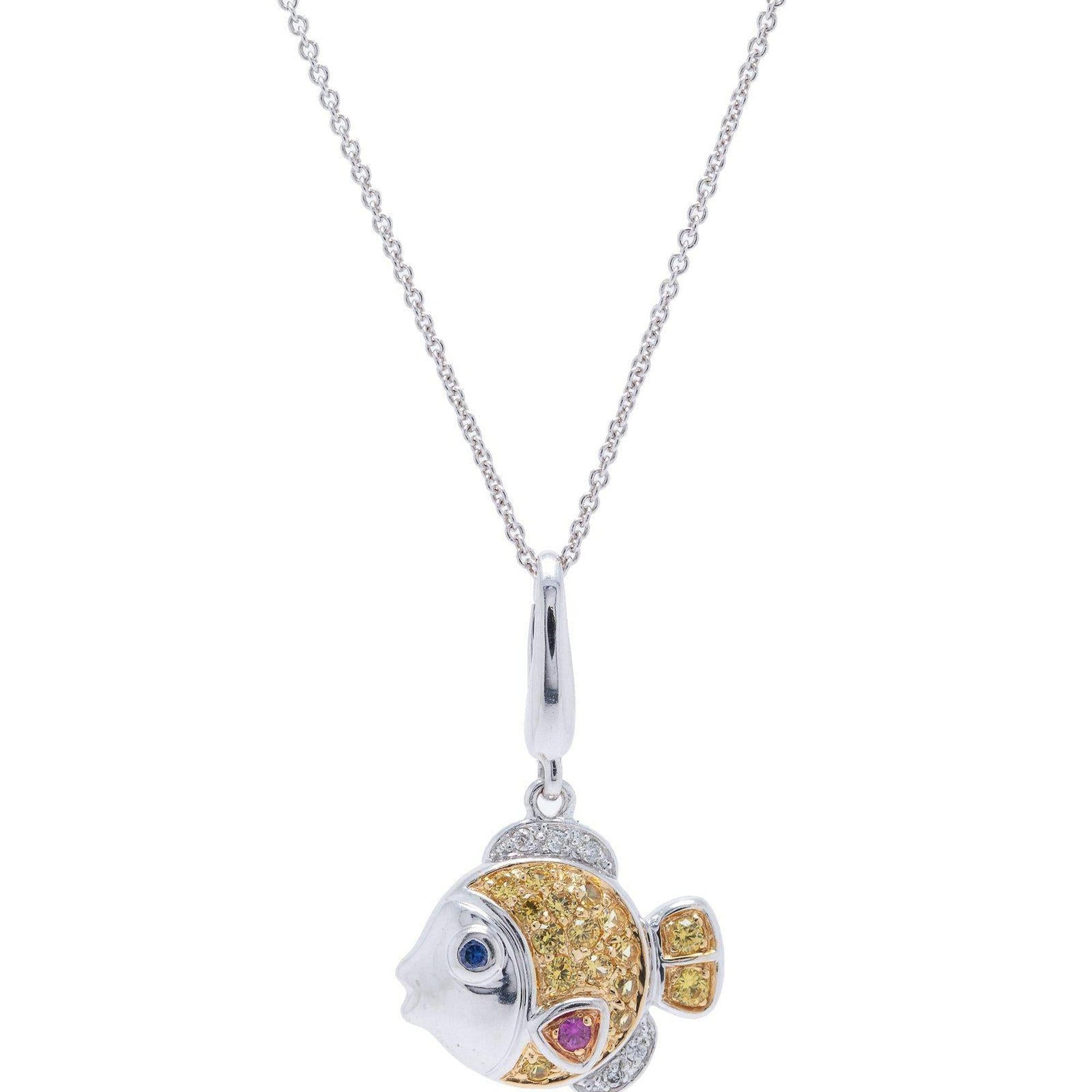 Citrine & Diamond Fish Pendant Necklace