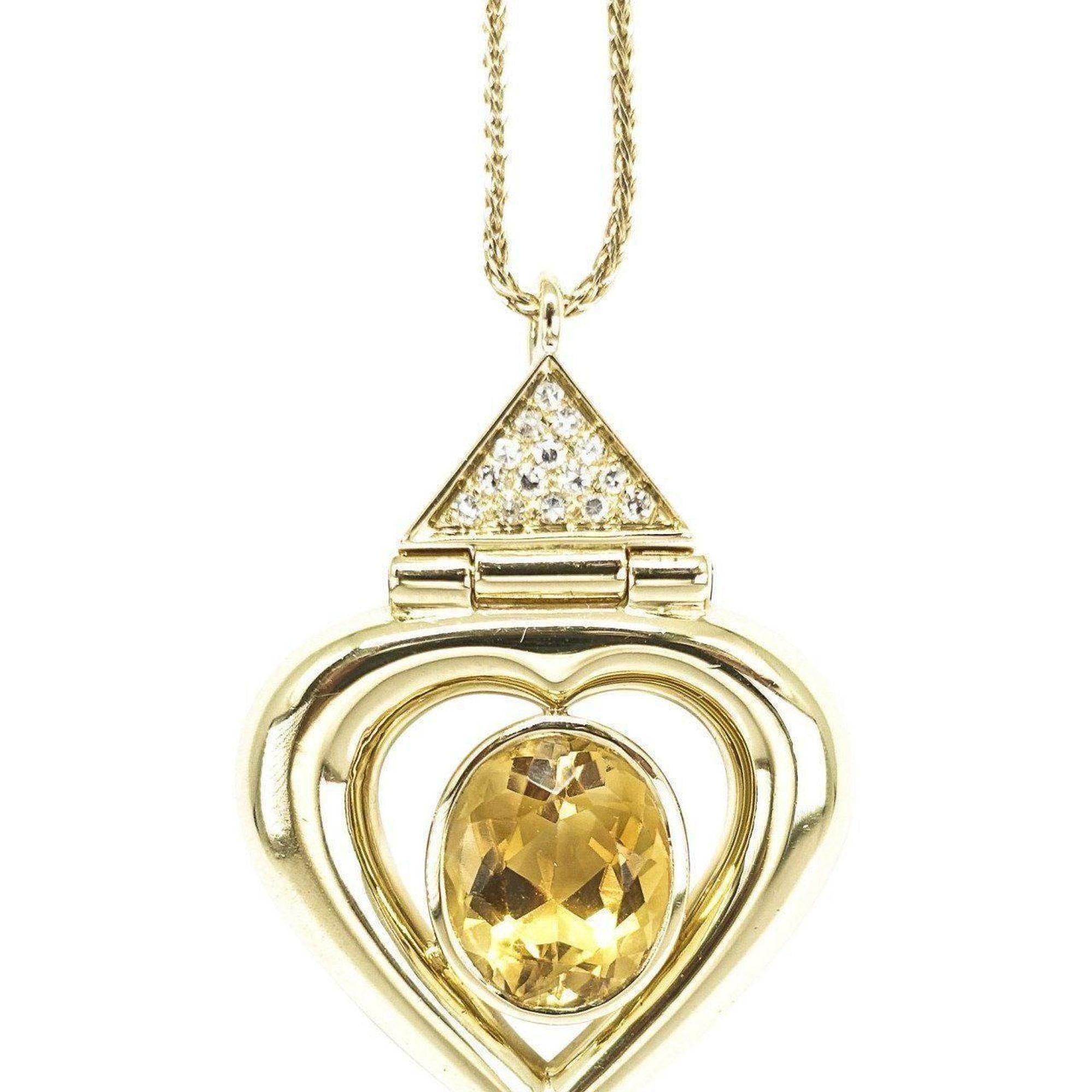Citrine and Diamond Heart Pendant Necklace