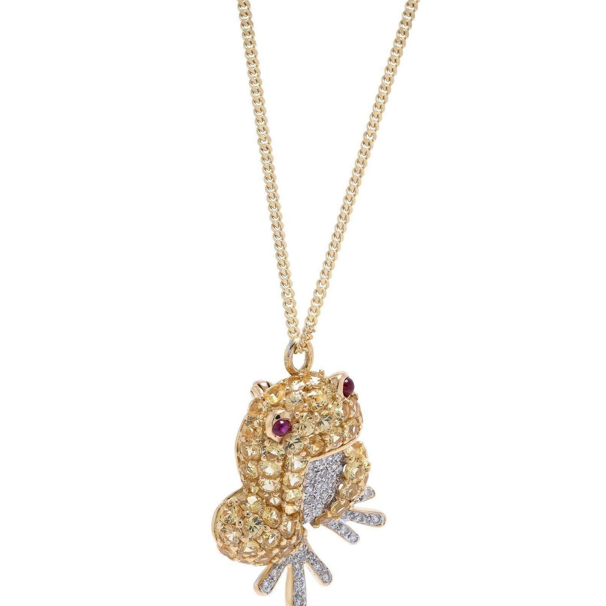 Coloured Stone & Diamond Frog Pendant Necklace