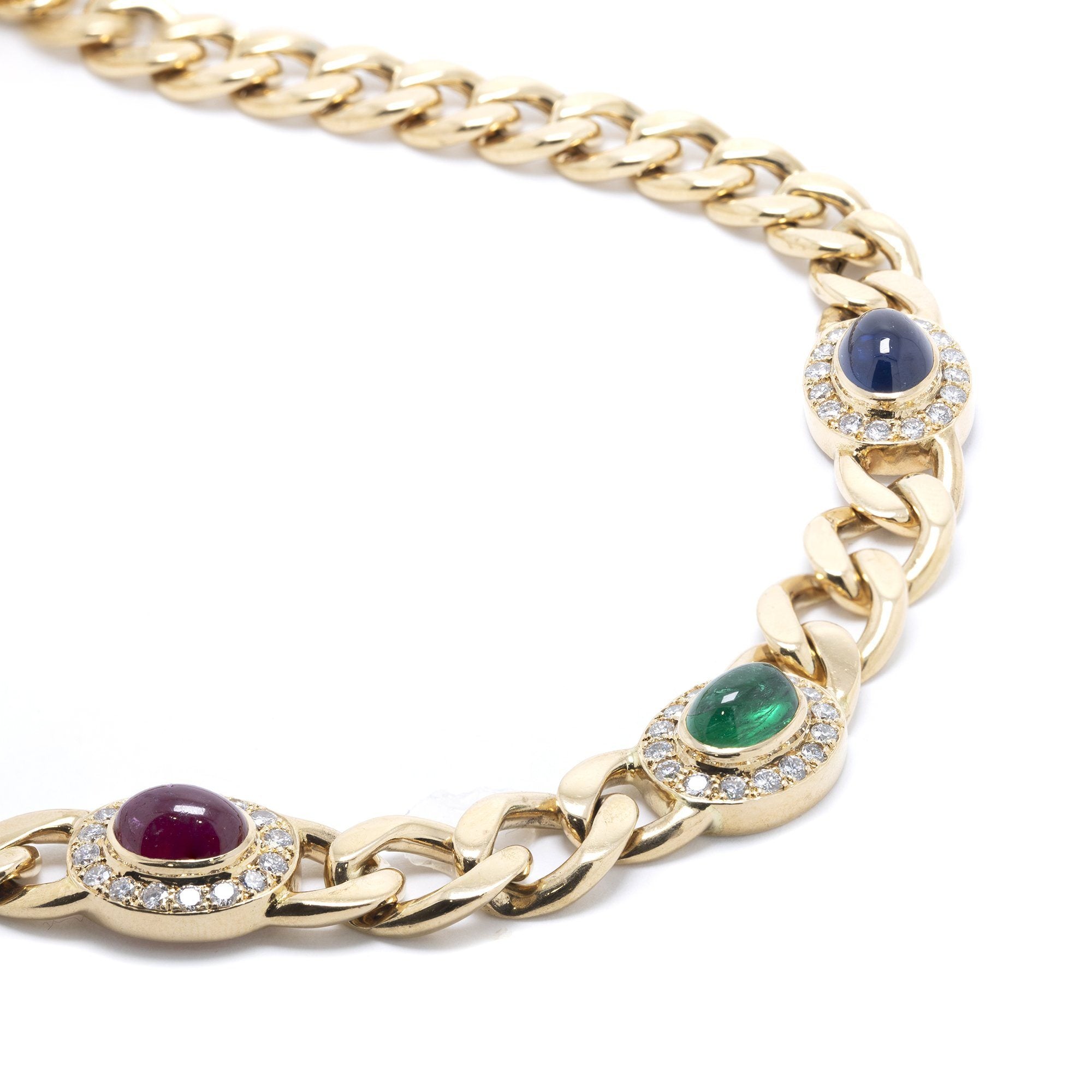 Coloured Stone & Diamond Link Necklace
