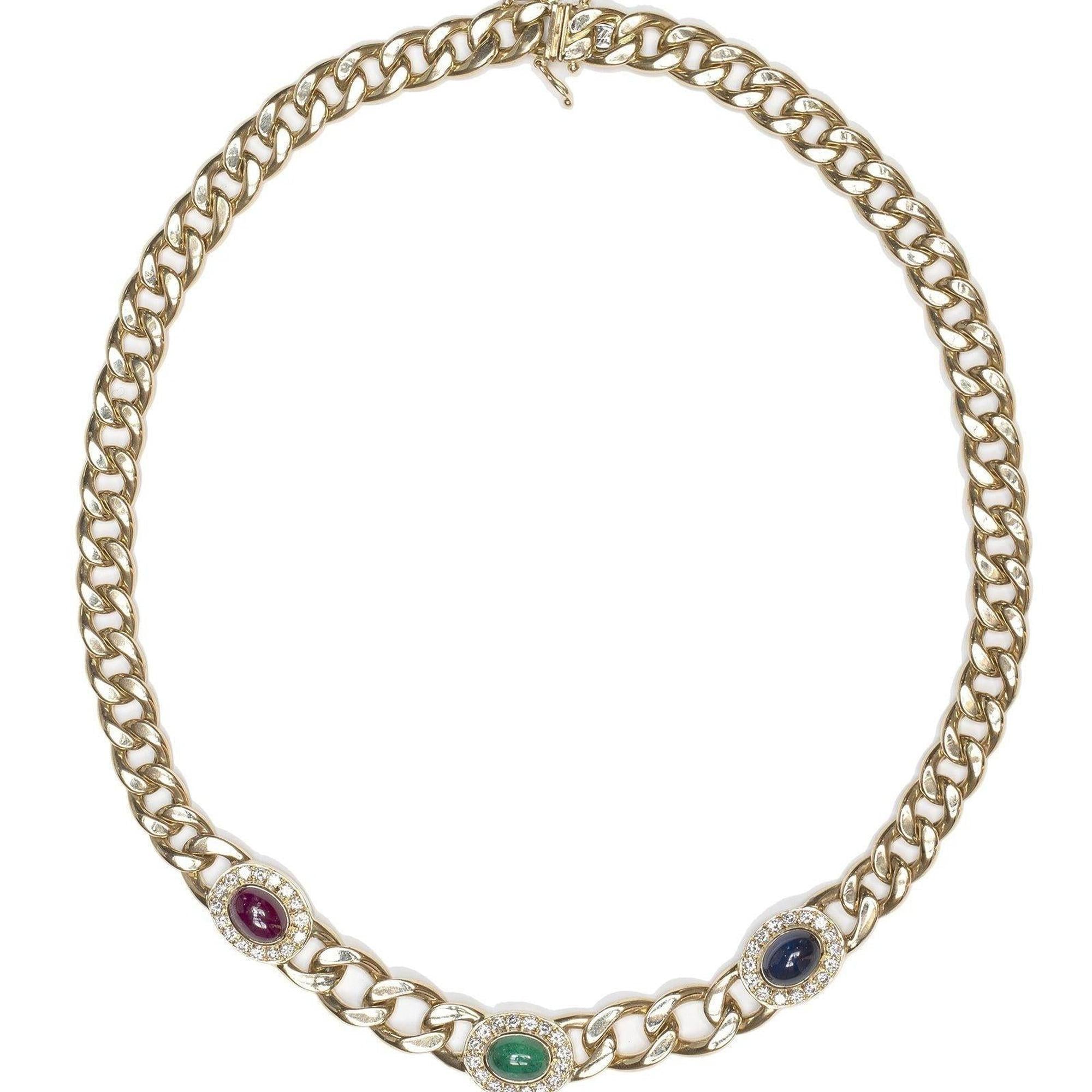 Coloured Stone & Diamond Link Necklace