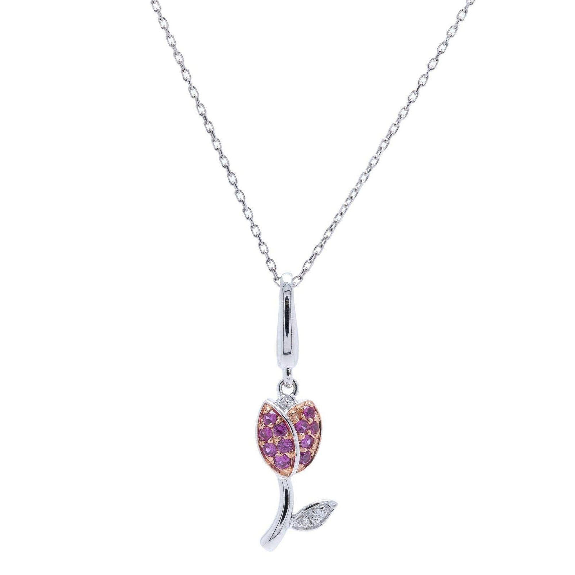 Coloured Stone & Diamond Rose Pendant Necklace