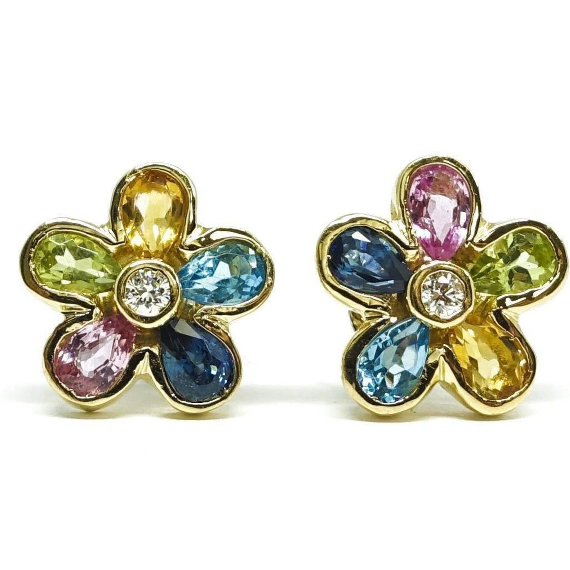Coloured Stone Flower Earrings