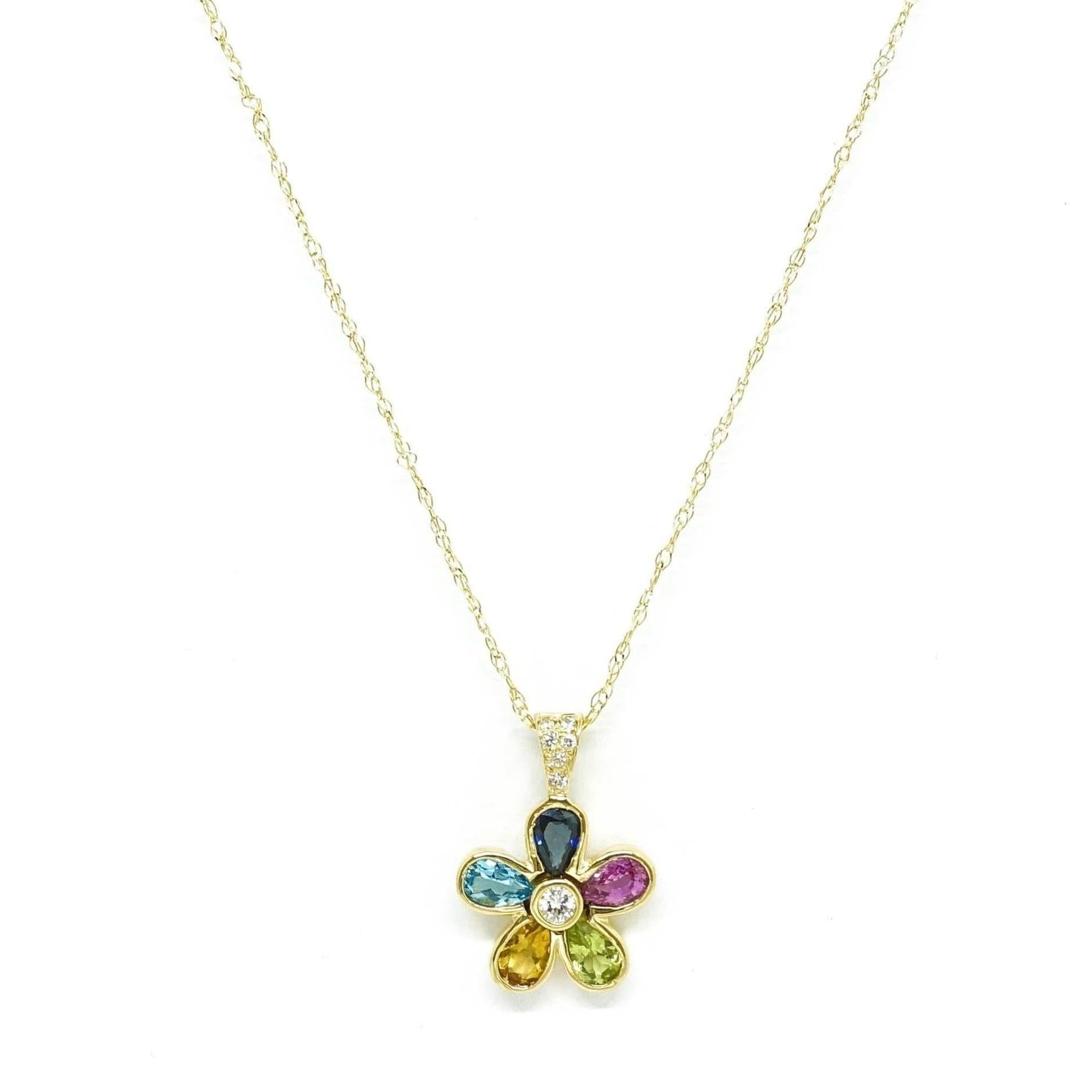 Coloured Stone Flower Pendant Necklace