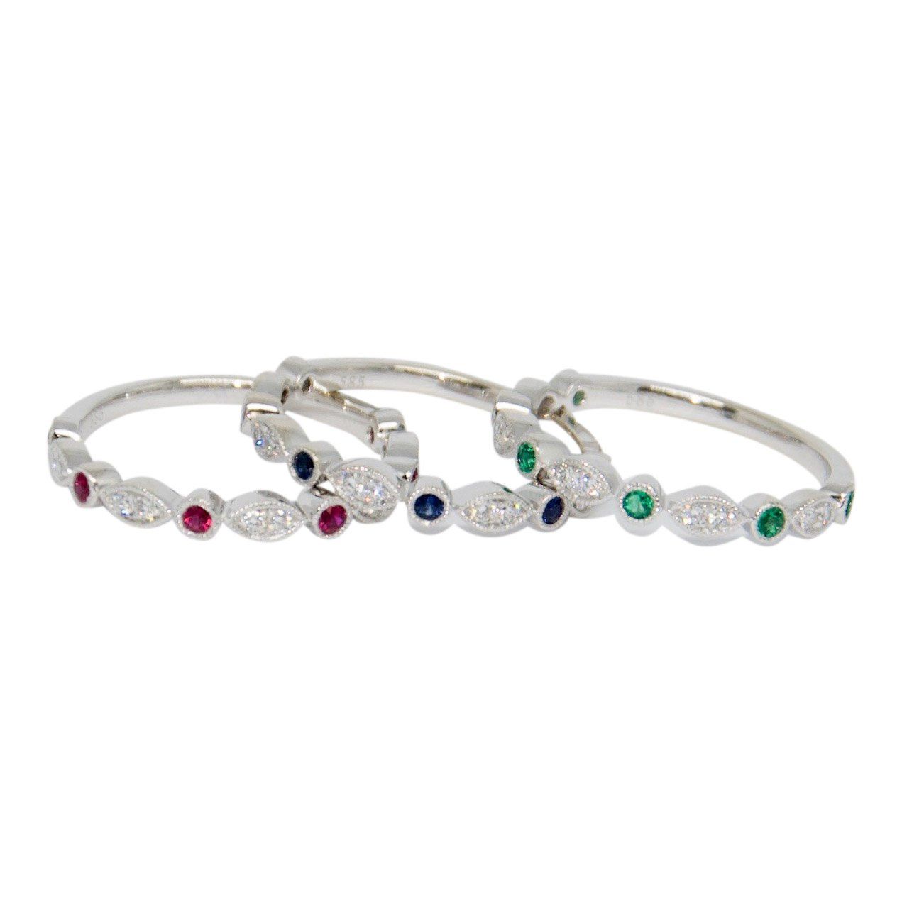 Coloured Stone and Diamond Band Ring Set
