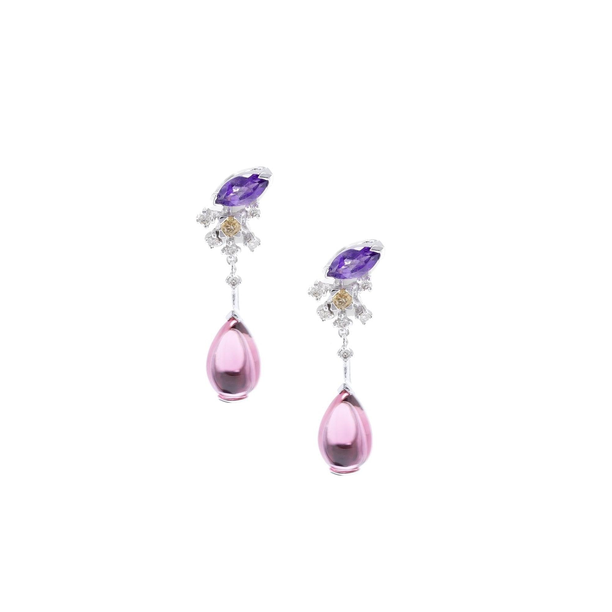 Coloured Stones & Diamond Drop Earrings