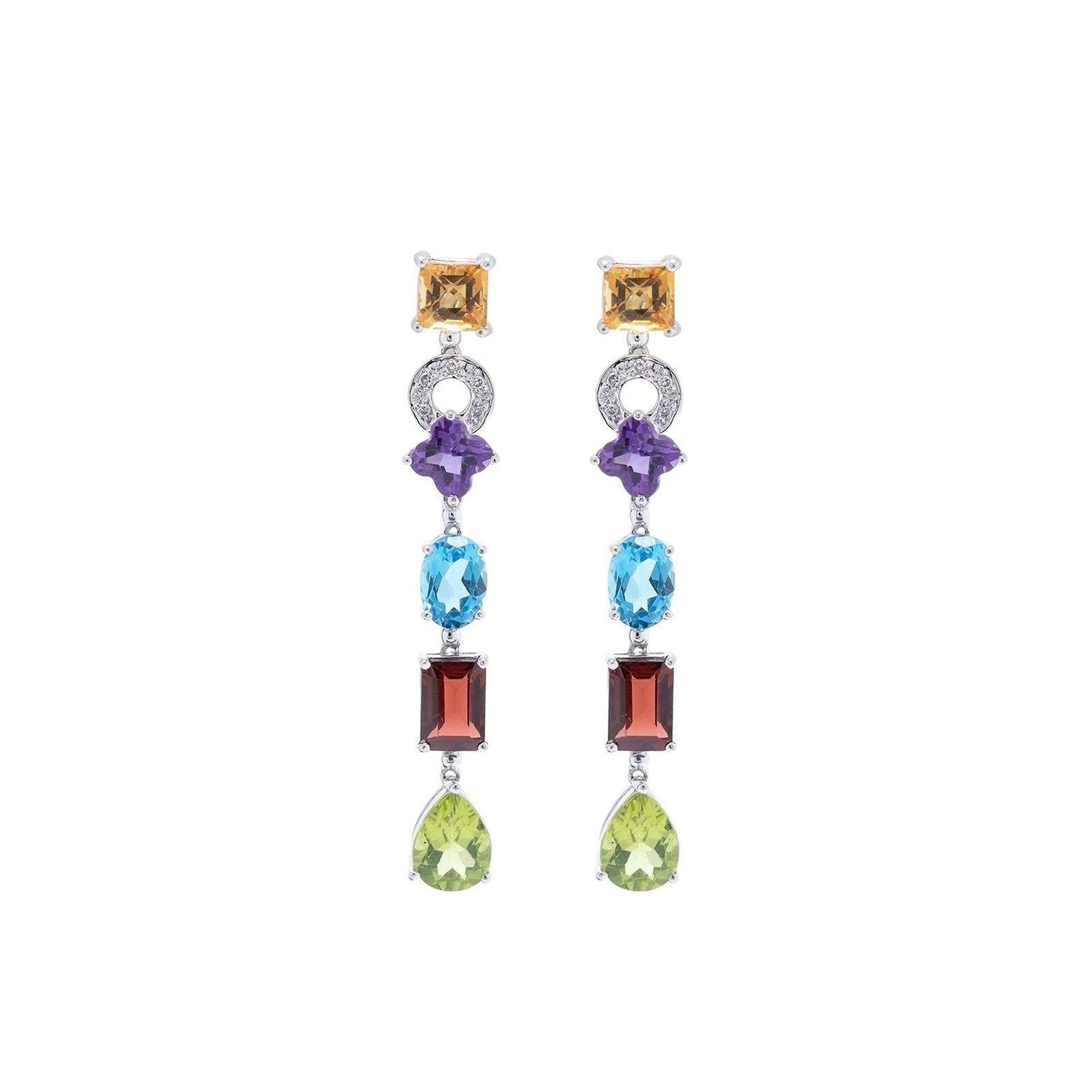 Coloured Stones & Diamond Drop Earrings
