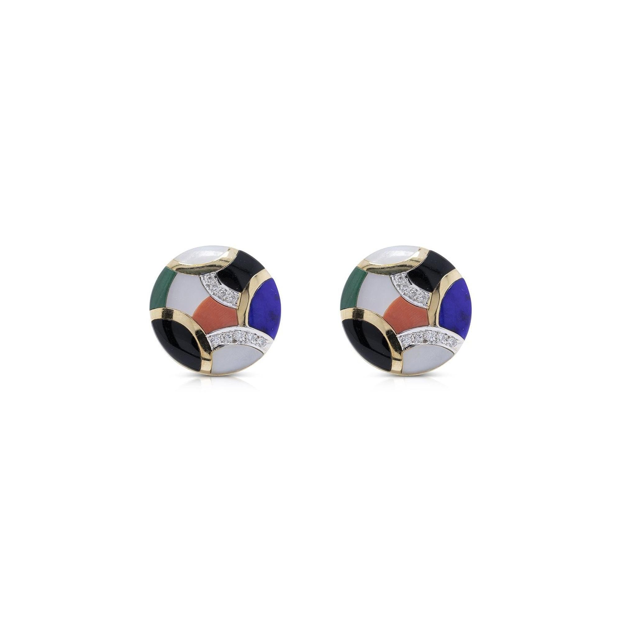 Coloured Stones & Diamond Round Earrings