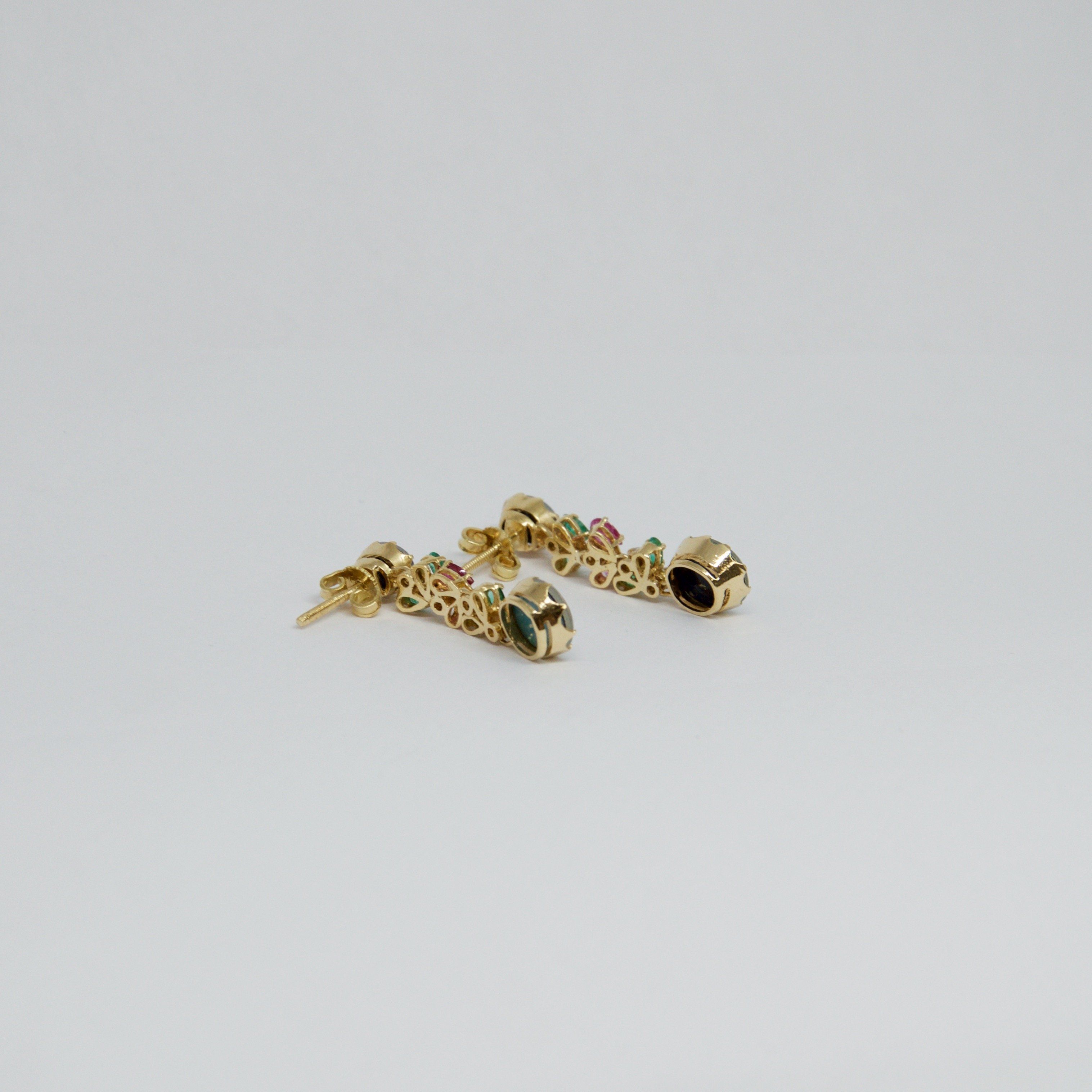 Coloured Stones and Diamond Drop Earrings